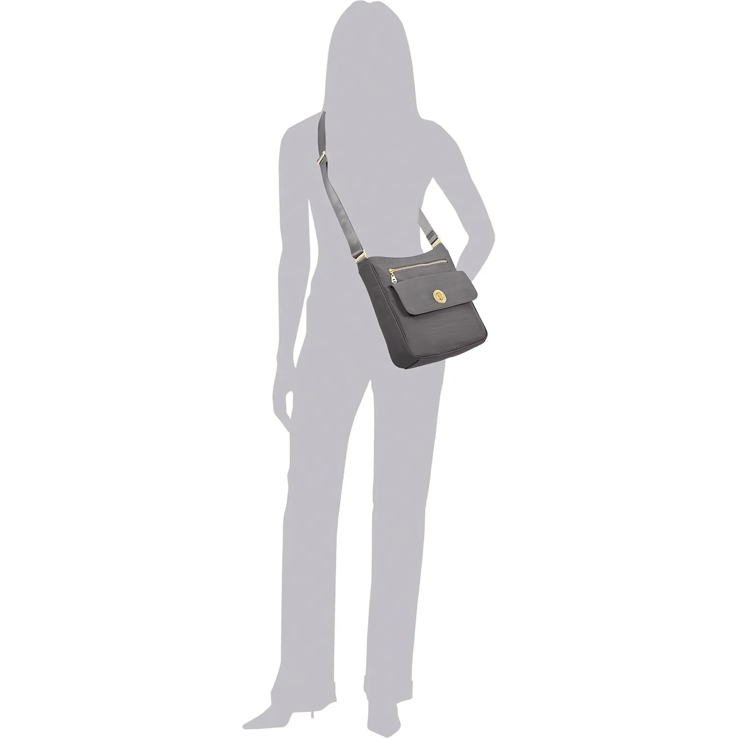Women's Baggallini Antalya Top Zip Flap Crossbody Charcoal Nylon