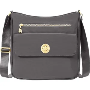 Women's Baggallini Antalya Top Zip Flap Crossbody Charcoal Nylon