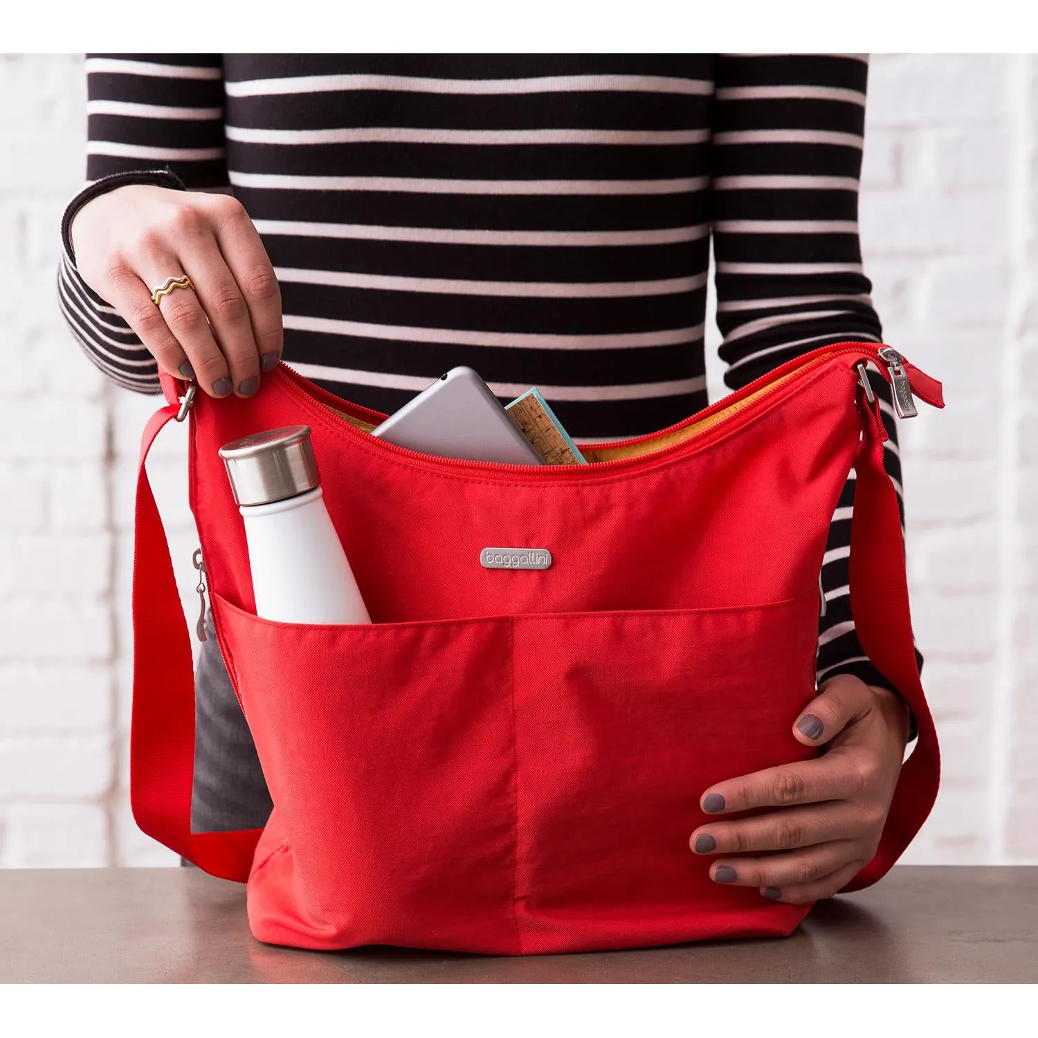 Women's Baggallini Hobo Crossbody with RFID Wristlet Charcoal Nylon