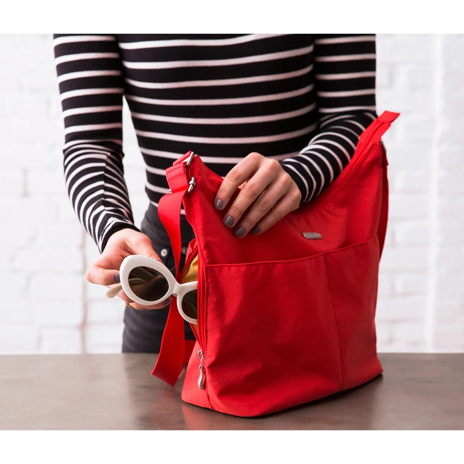Women's Baggallini Hobo Crossbody with RFID Wristlet Charcoal Nylon
