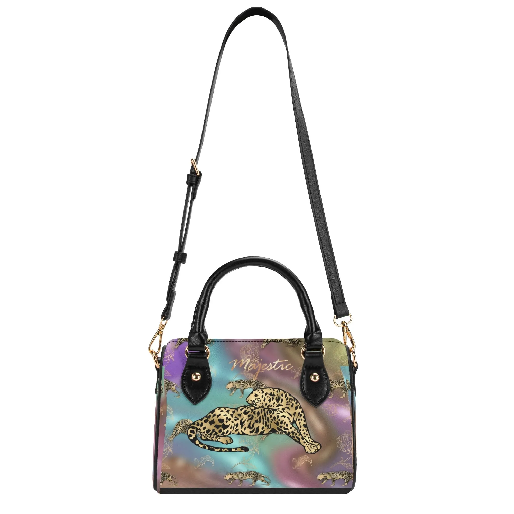 Women's Gemstone Colored Leopard Pattern Majestic Graphic Leather Mini Small Boston Bag Satchel Handbag