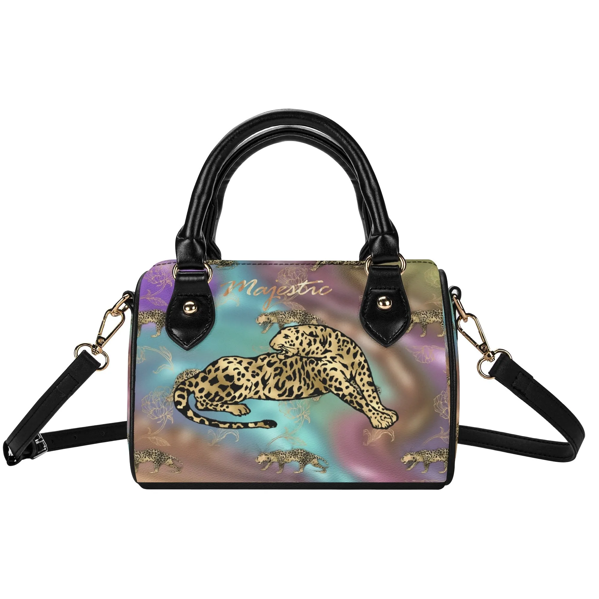 Women's Gemstone Colored Leopard Pattern Majestic Graphic Leather Mini Small Boston Bag Satchel Handbag