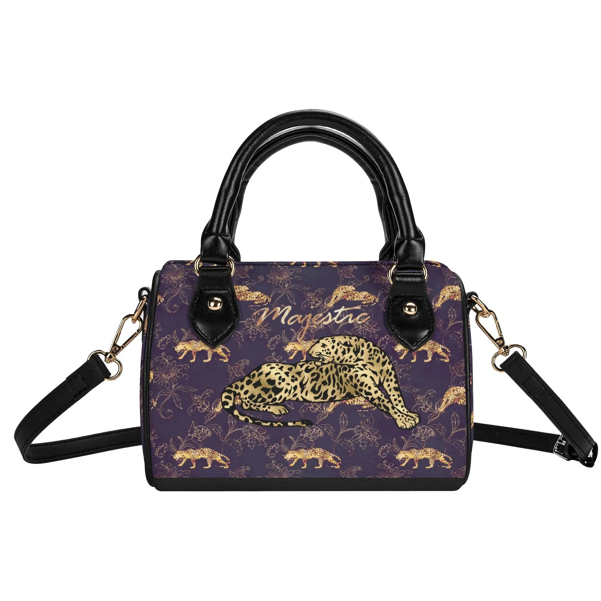 Women's Gemstone Colored Leopard Pattern Majestic Graphic Leather Mini Small Boston Bag Satchel Handbag