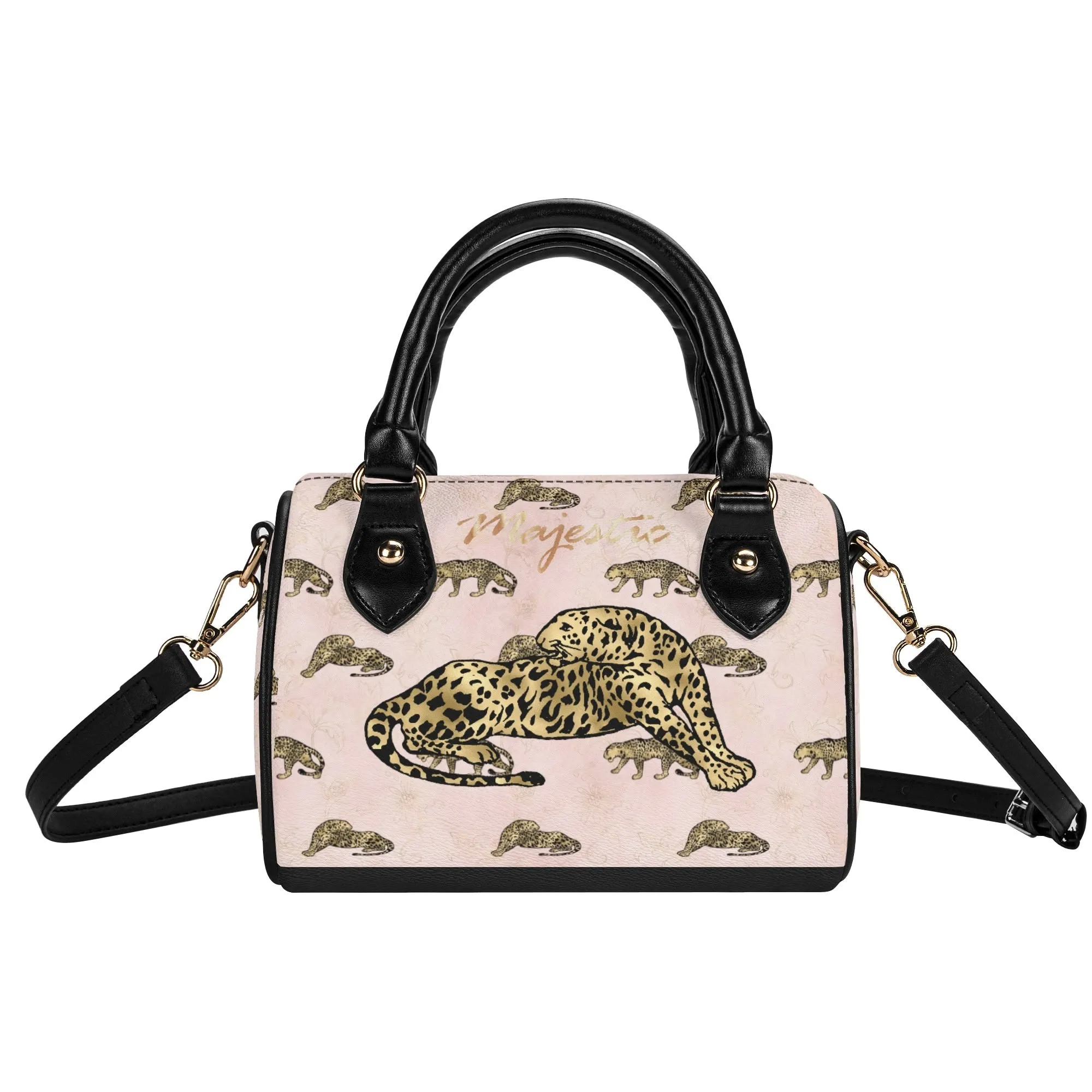 Women's Gemstone Colored Leopard Pattern Majestic Graphic Leather Mini Small Boston Bag Satchel Handbag