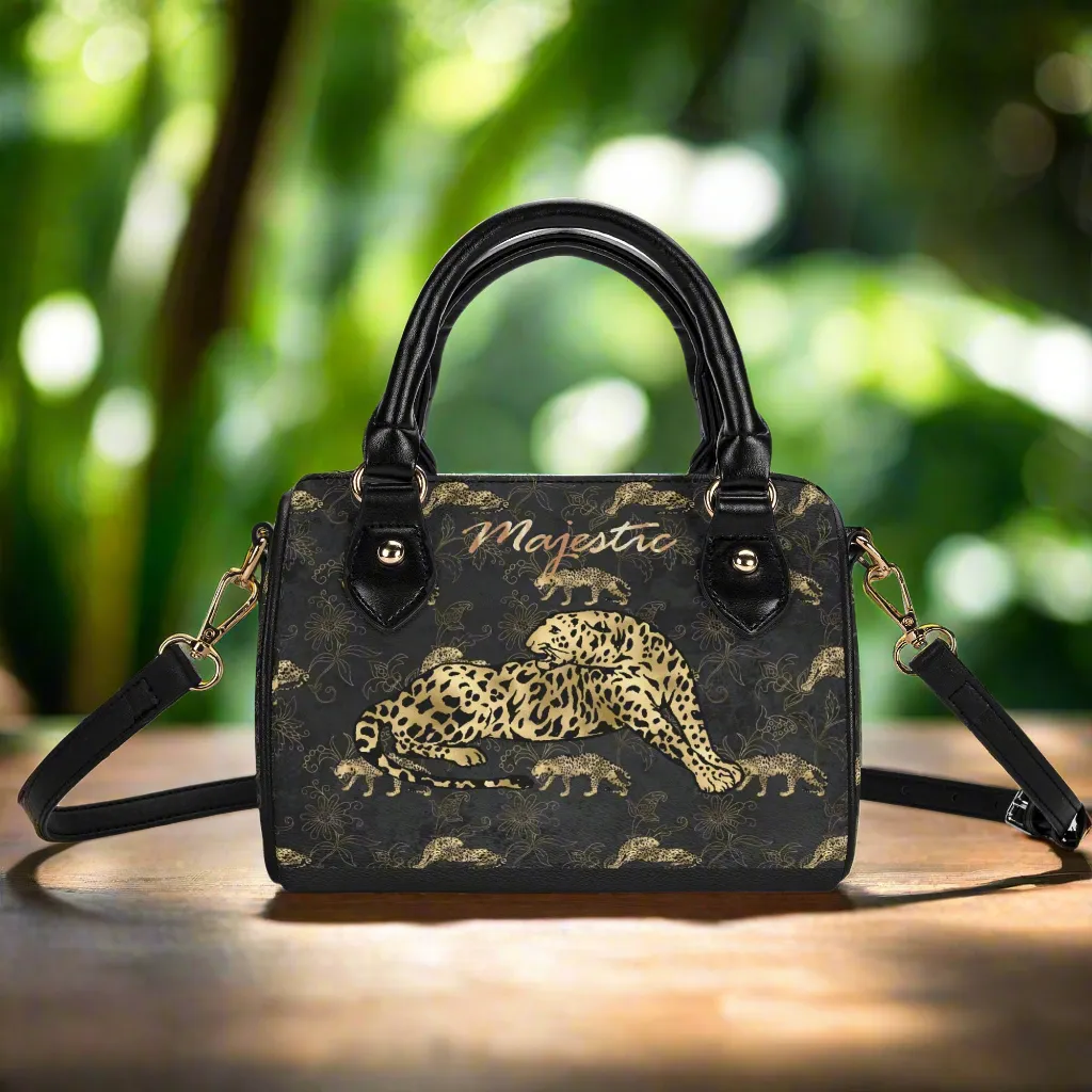 Women's Gemstone Colored Leopard Pattern Majestic Graphic Leather Mini Small Boston Bag Satchel Handbag