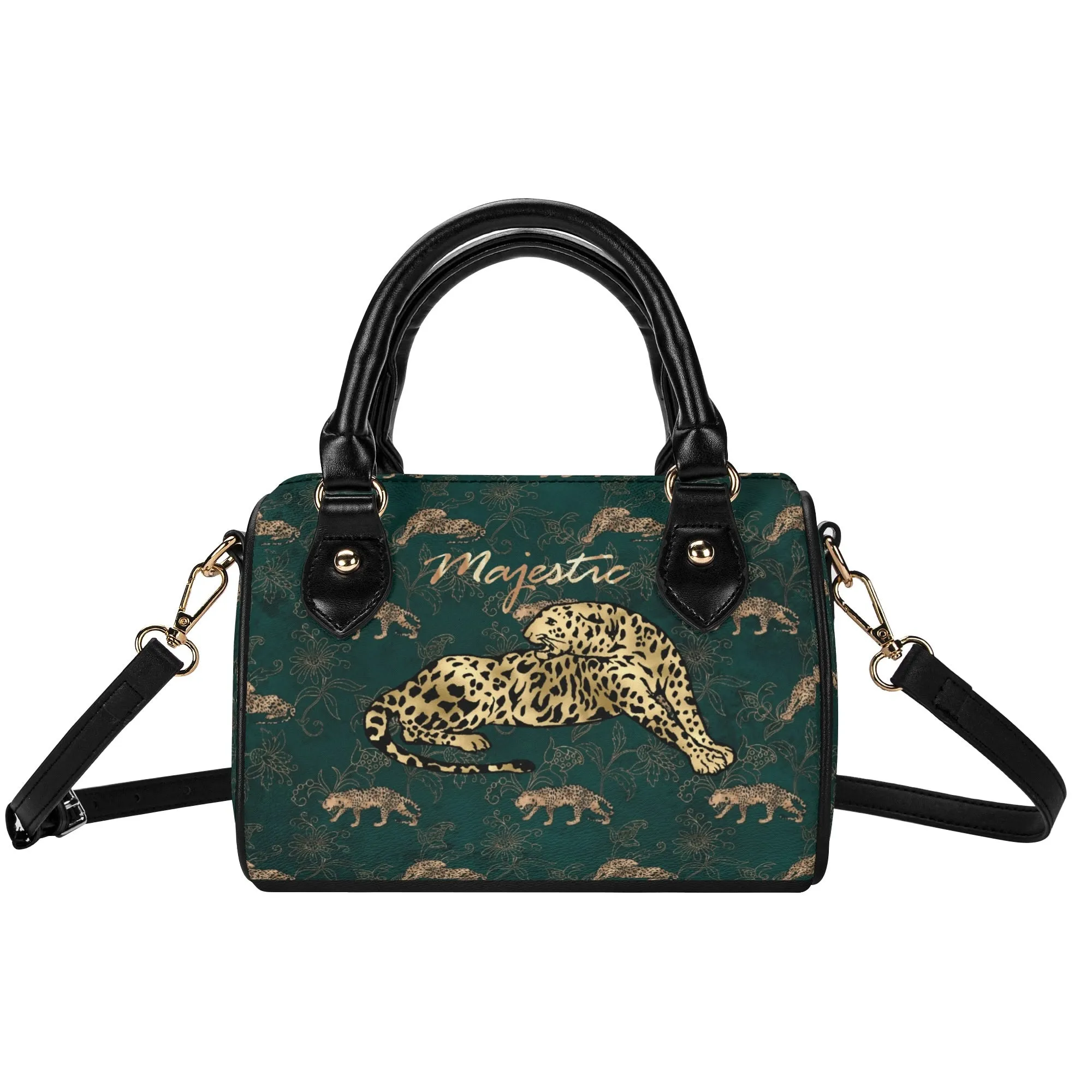 Women's Gemstone Colored Leopard Pattern Majestic Graphic Leather Mini Small Boston Bag Satchel Handbag