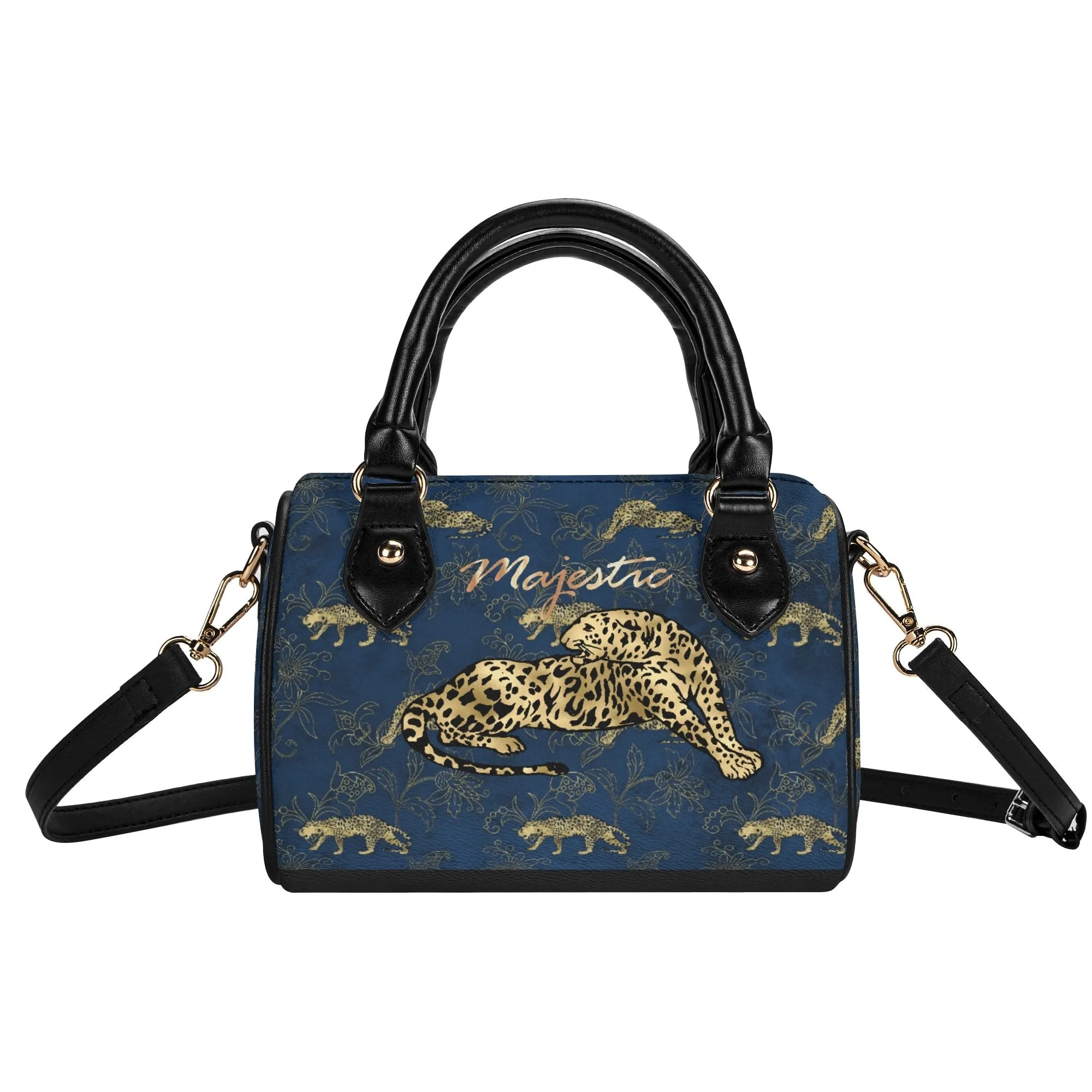 Women's Gemstone Colored Leopard Pattern Majestic Graphic Leather Mini Small Boston Bag Satchel Handbag