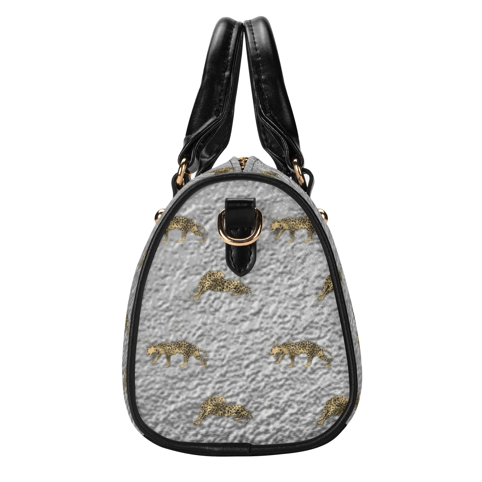 Women's Gemstone Colored Leopard Pattern Majestic Graphic Leather Mini Small Boston Bag Satchel Handbag
