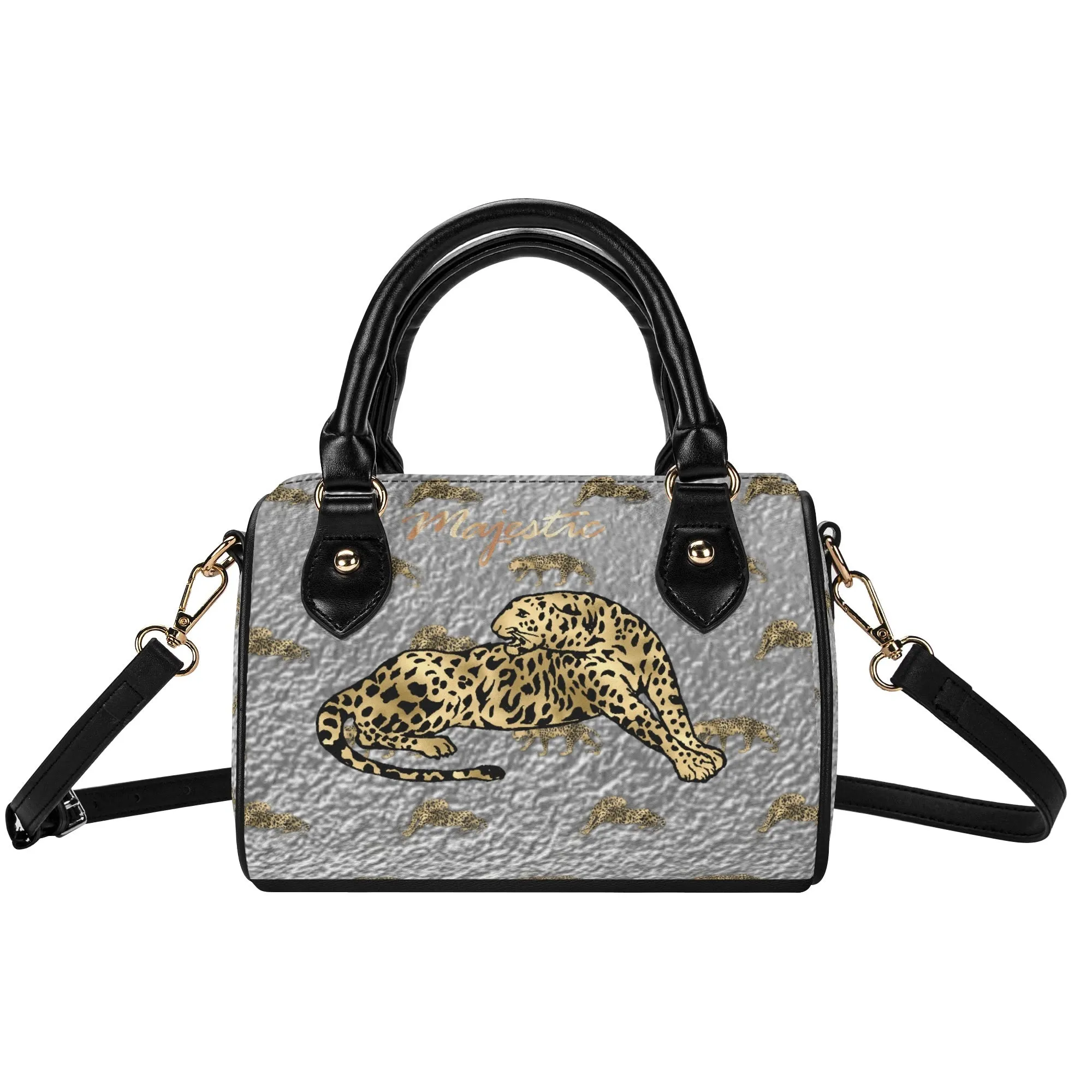 Women's Gemstone Colored Leopard Pattern Majestic Graphic Leather Mini Small Boston Bag Satchel Handbag