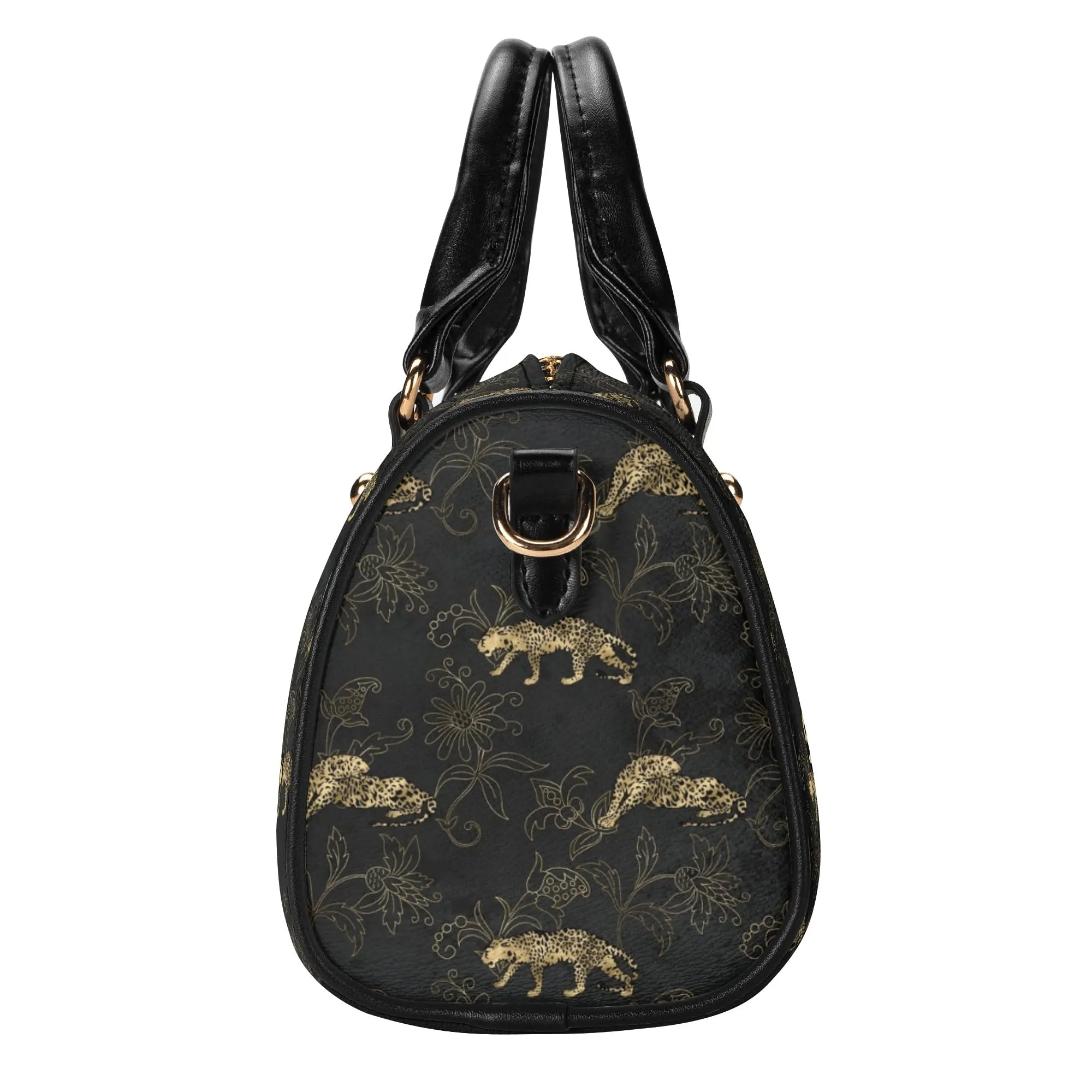 Women's Gemstone Colored Leopard Pattern Majestic Graphic Leather Mini Small Boston Bag Satchel Handbag
