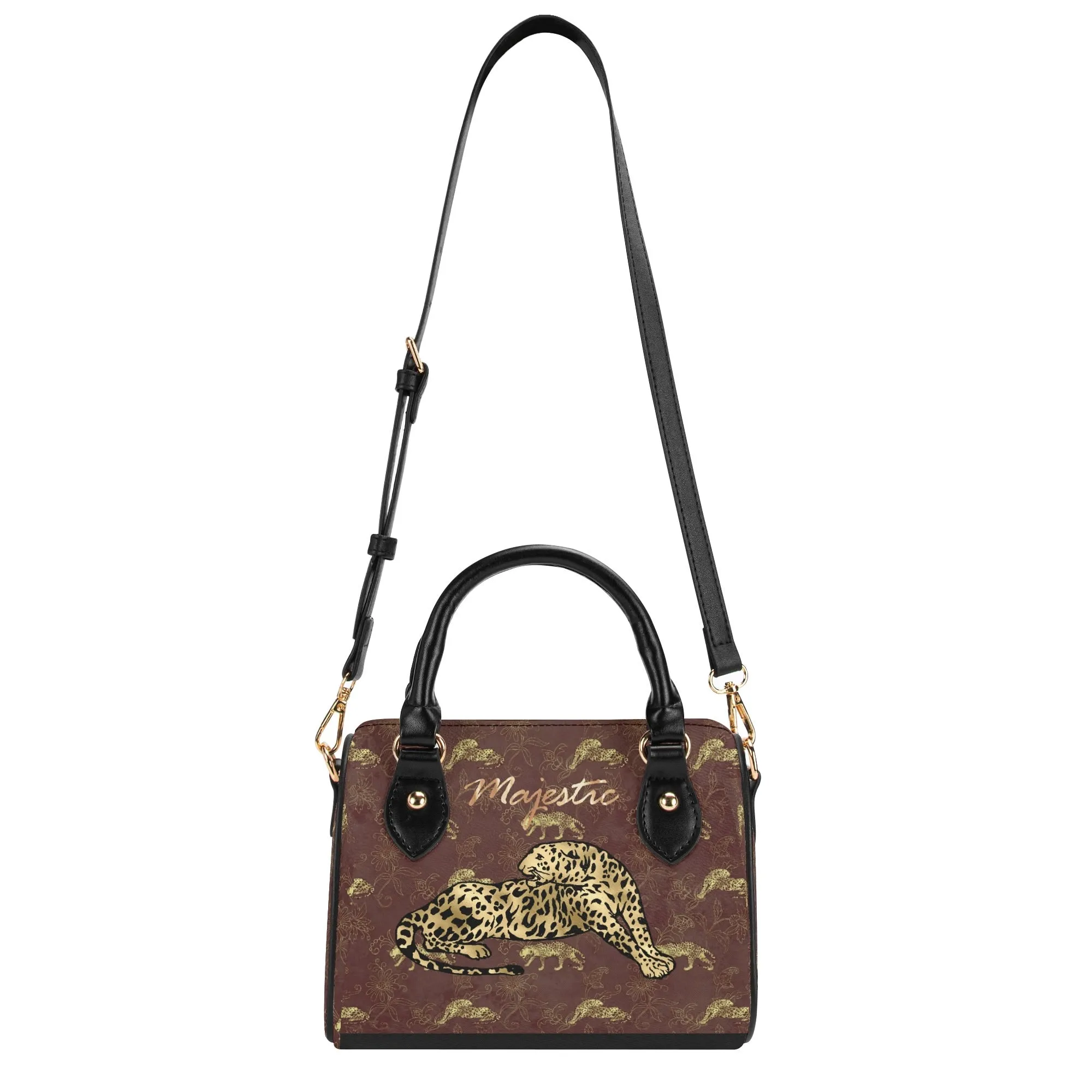 Women's Gemstone Colored Leopard Pattern Majestic Graphic Leather Mini Small Boston Bag Satchel Handbag