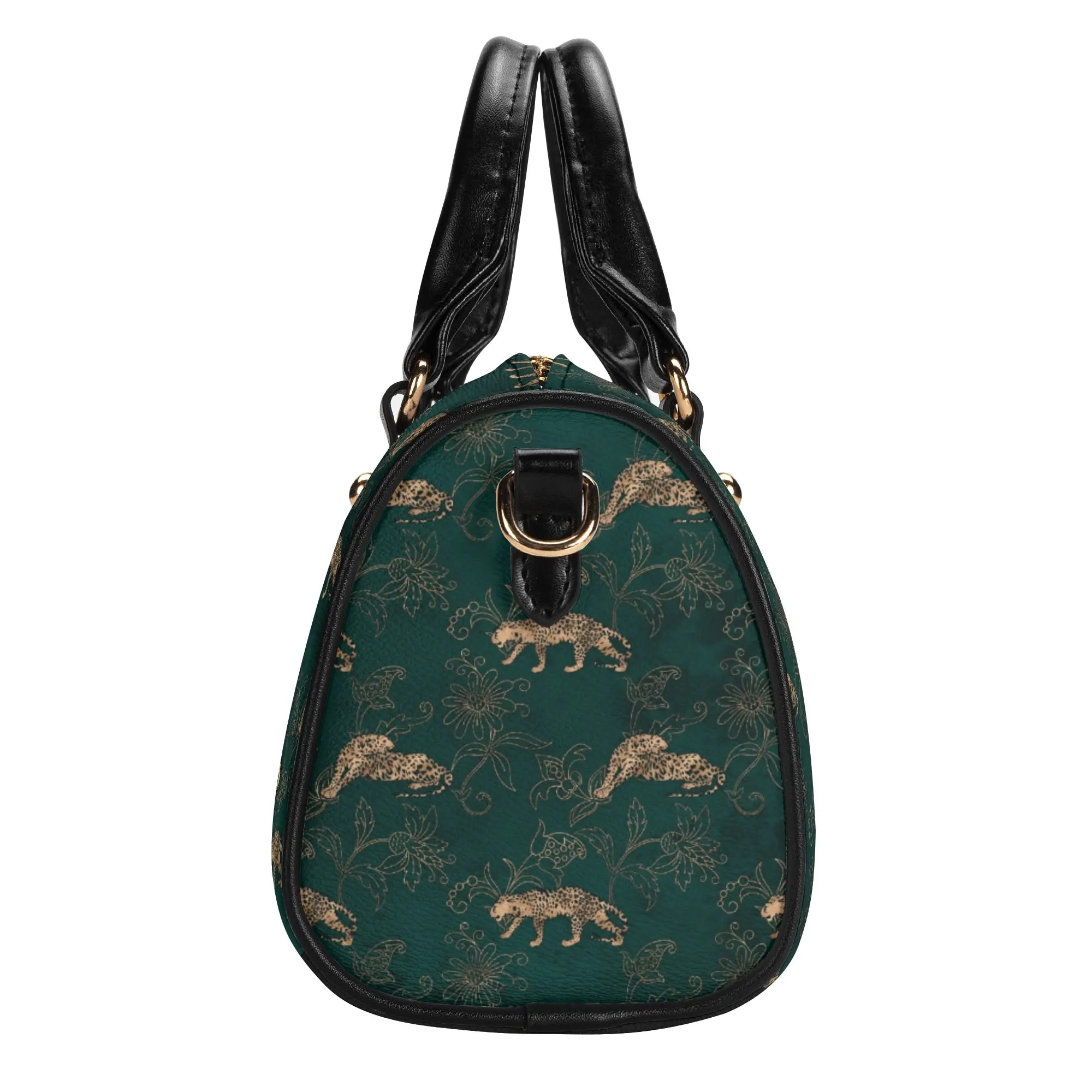 Women's Gemstone Colored Leopard Pattern Majestic Graphic Leather Mini Small Boston Bag Satchel Handbag