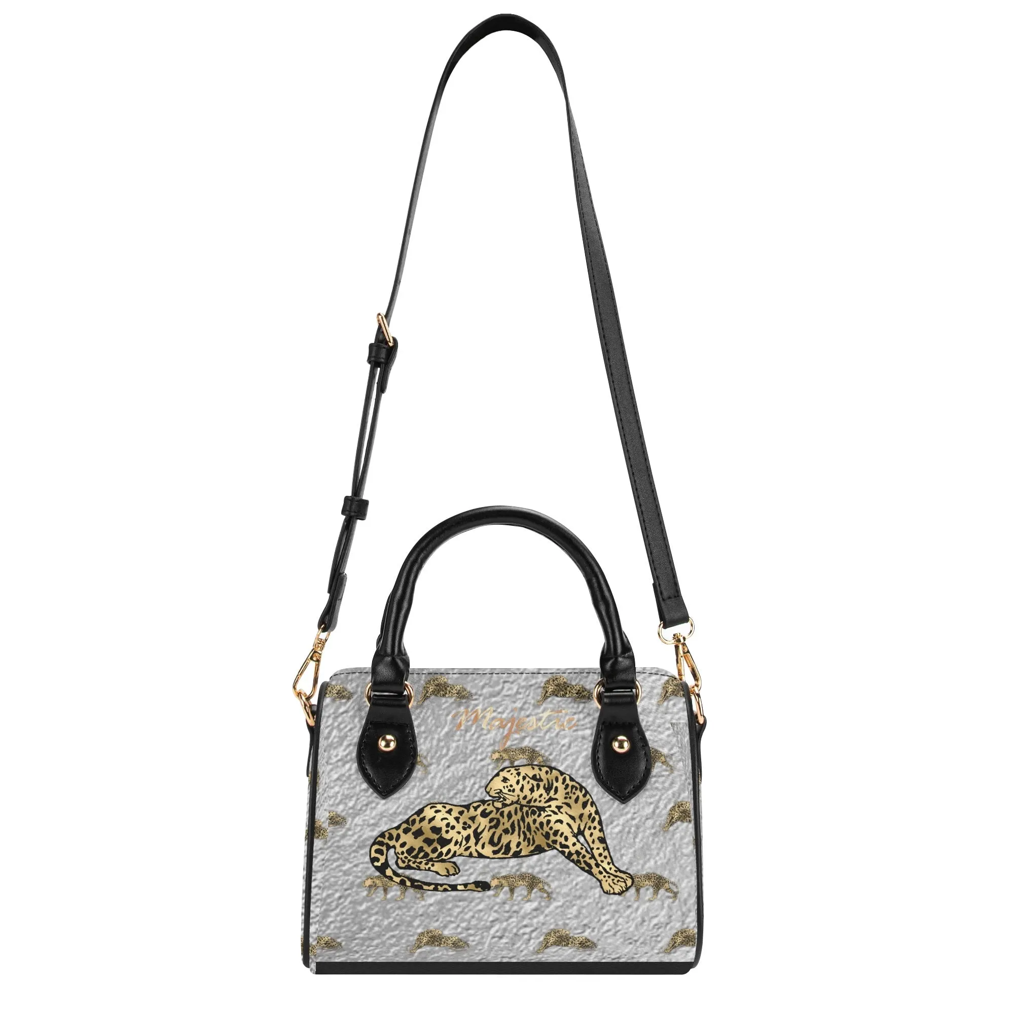 Women's Gemstone Colored Leopard Pattern Majestic Graphic Leather Mini Small Boston Bag Satchel Handbag