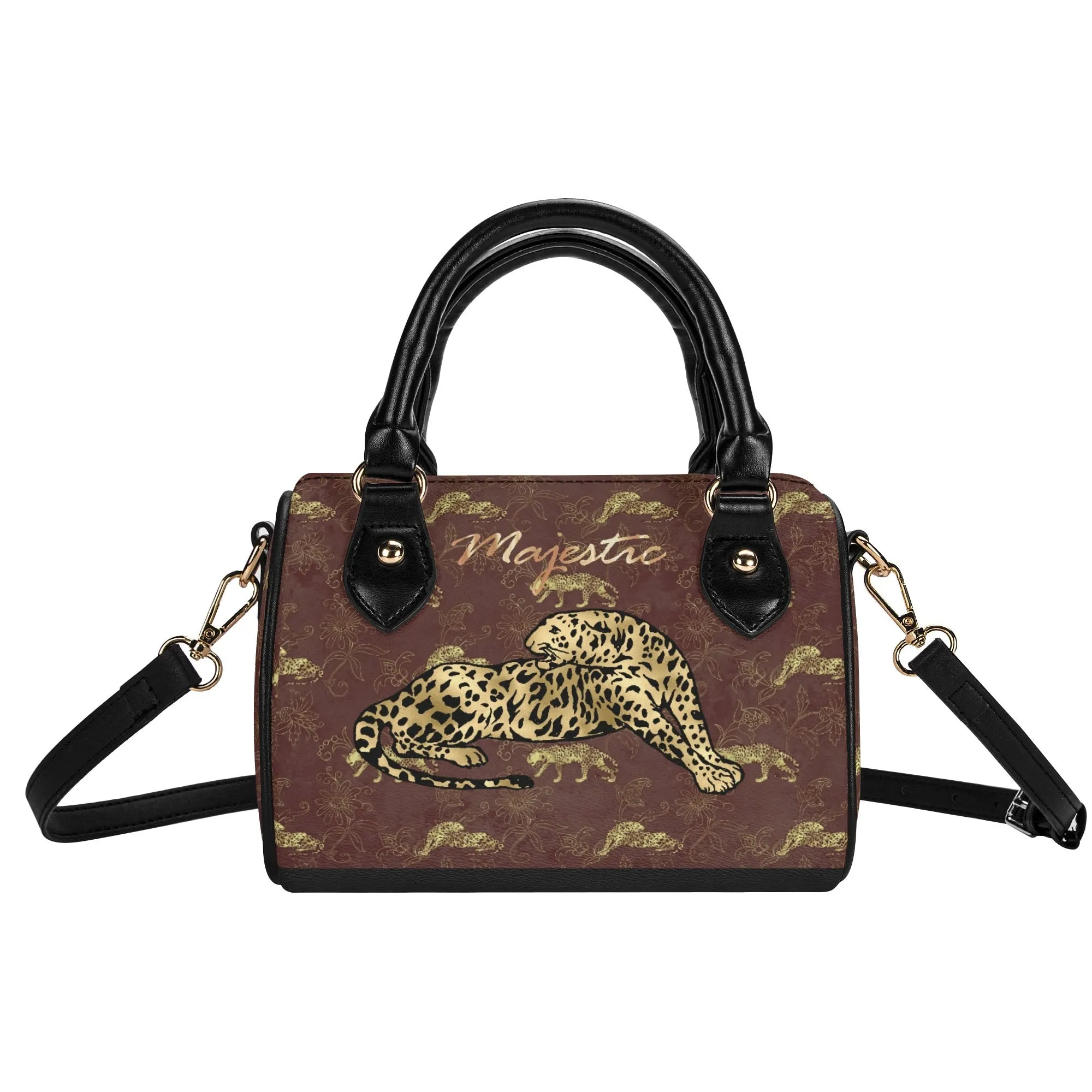 Women's Gemstone Colored Leopard Pattern Majestic Graphic Leather Mini Small Boston Bag Satchel Handbag