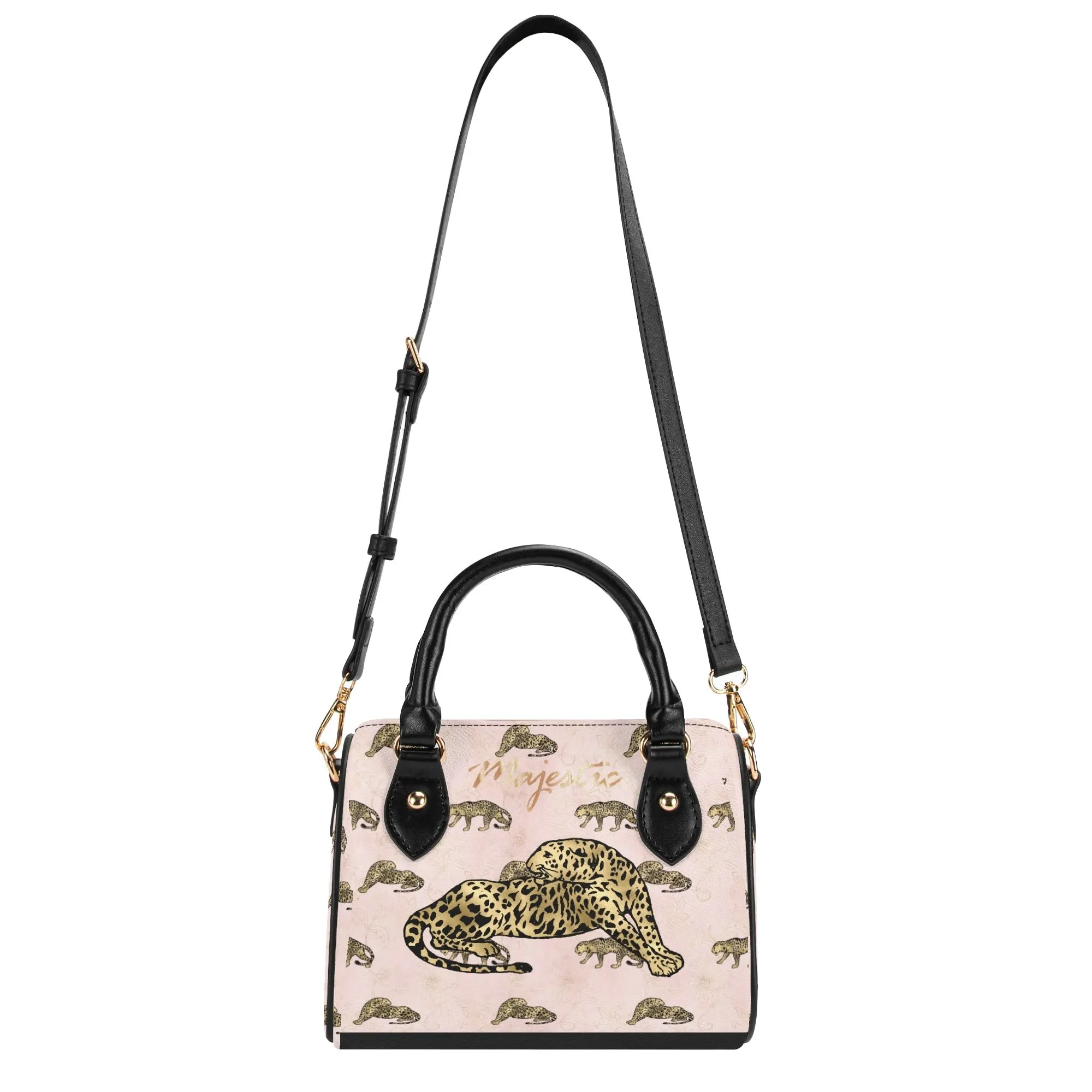 Women's Gemstone Colored Leopard Pattern Majestic Graphic Leather Mini Small Boston Bag Satchel Handbag