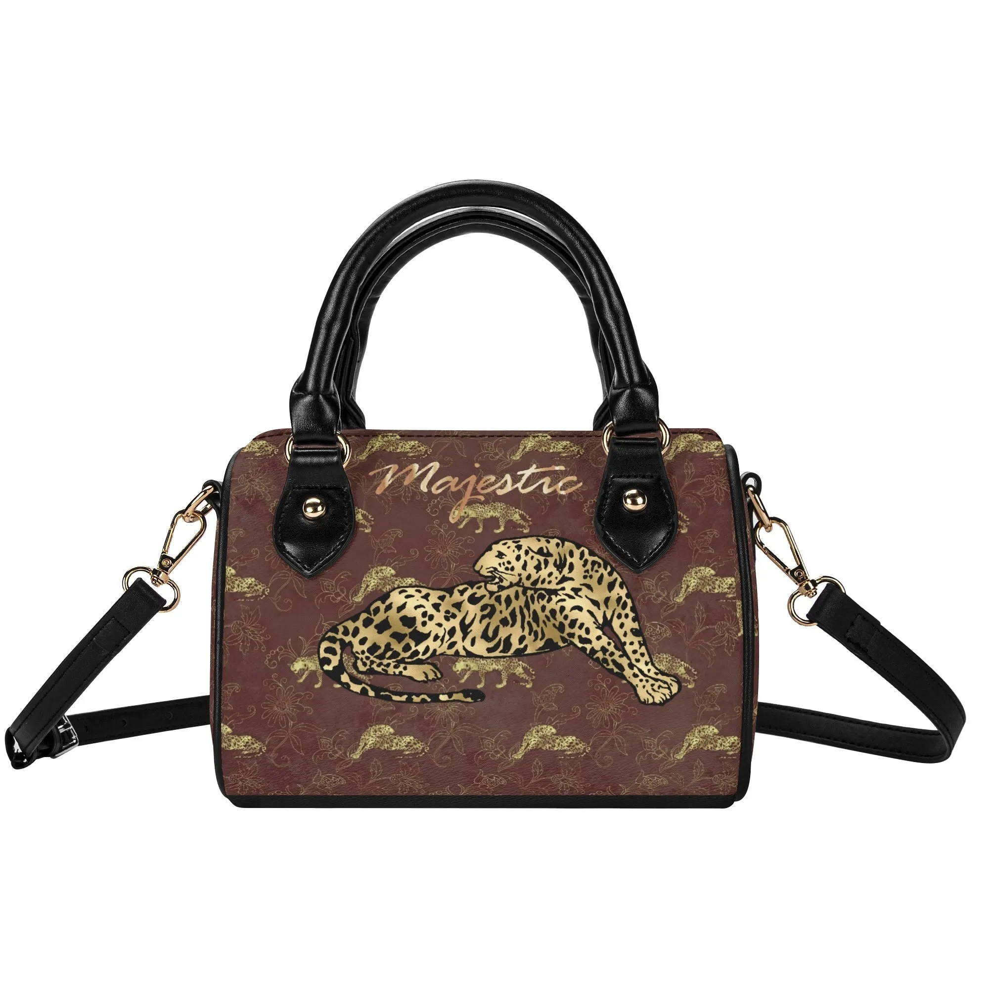 Women's Gemstone Colored Leopard Pattern Majestic Graphic Leather Mini Small Boston Bag Satchel Handbag