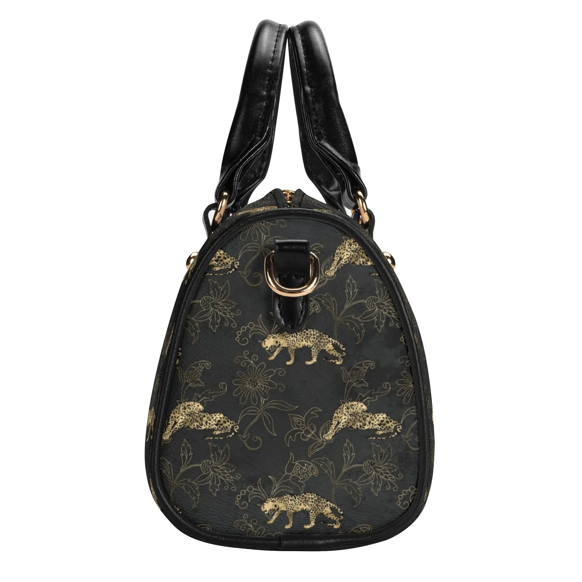 Women's Gemstone Colored Leopard Pattern Majestic Graphic Leather Mini Small Boston Bag Satchel Handbag