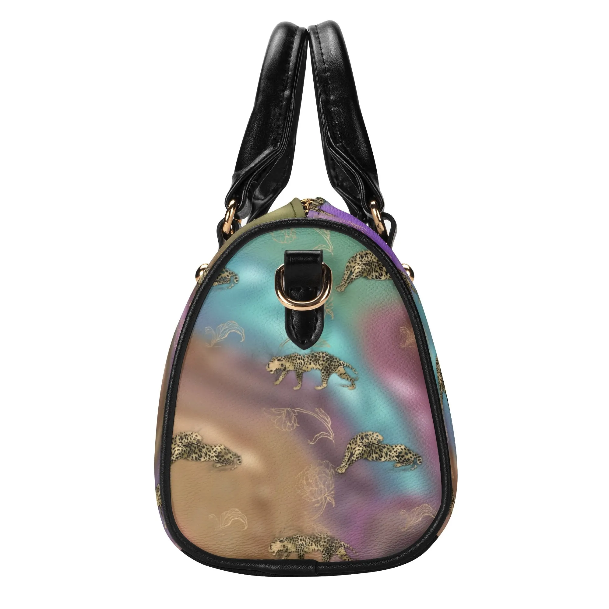 Women's Gemstone Colored Leopard Pattern Majestic Graphic Leather Mini Small Boston Bag Satchel Handbag