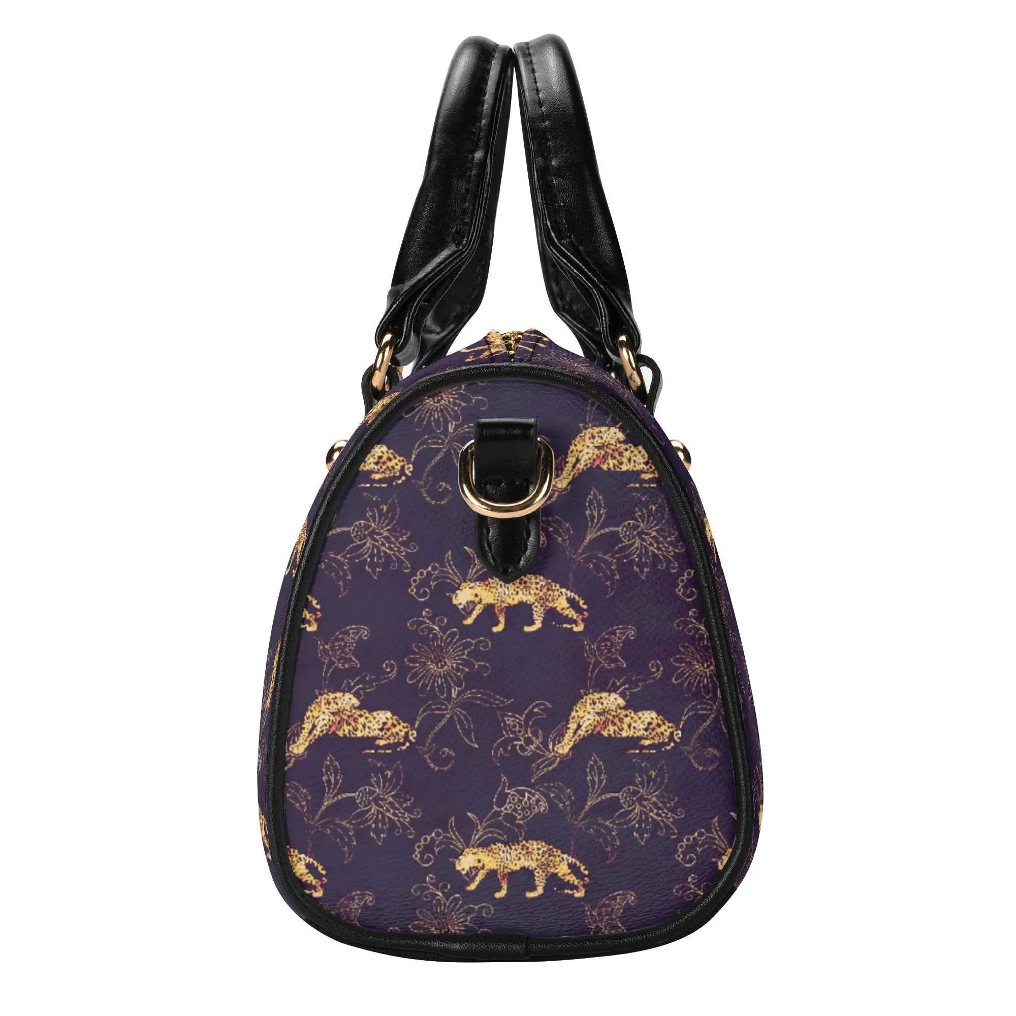Women's Gemstone Colored Leopard Pattern Majestic Graphic Leather Mini Small Boston Bag Satchel Handbag