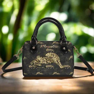 Women's Gemstone Colored Leopard Pattern Majestic Graphic Leather Mini Small Boston Bag Satchel Handbag