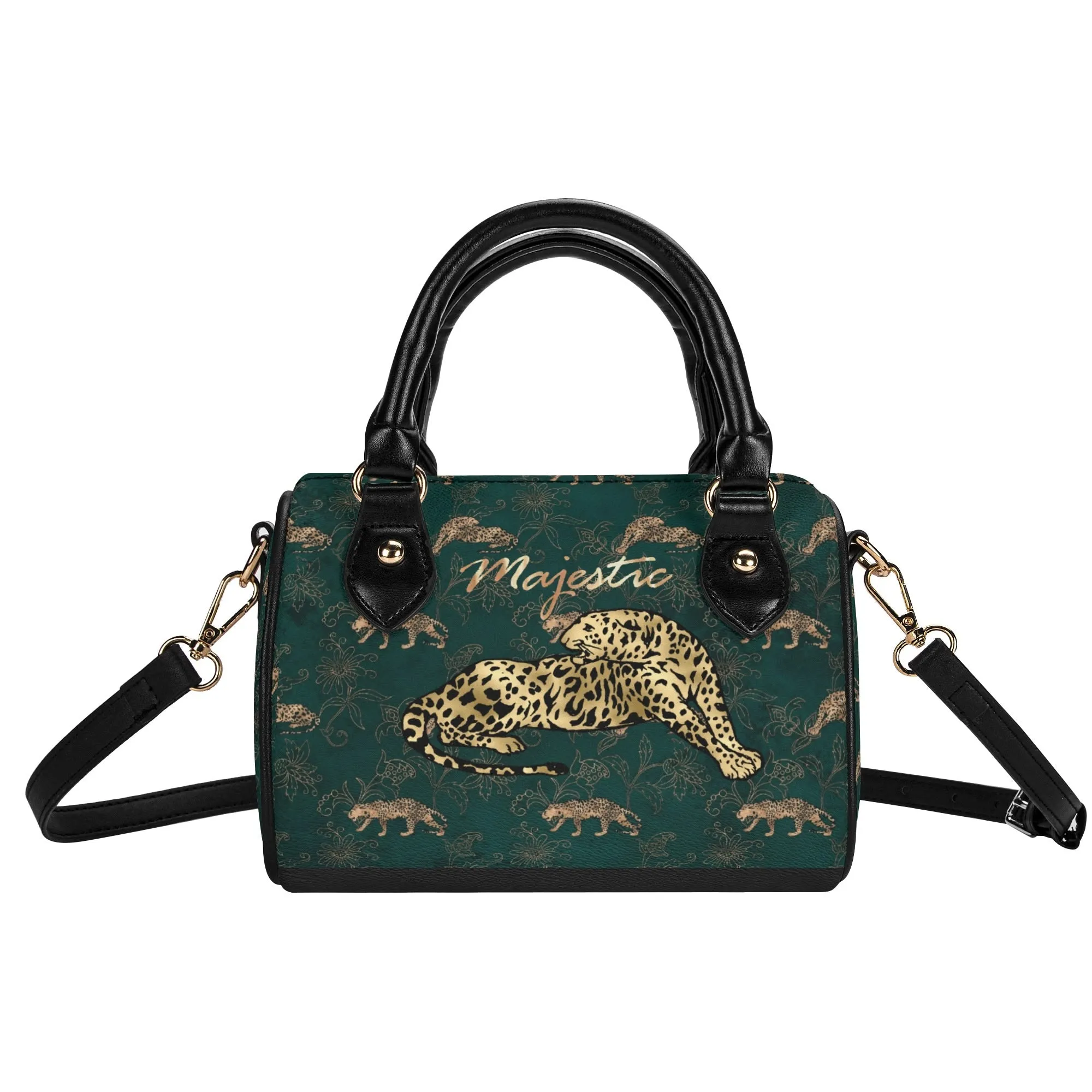 Women's Gemstone Colored Leopard Pattern Majestic Graphic Leather Mini Small Boston Bag Satchel Handbag