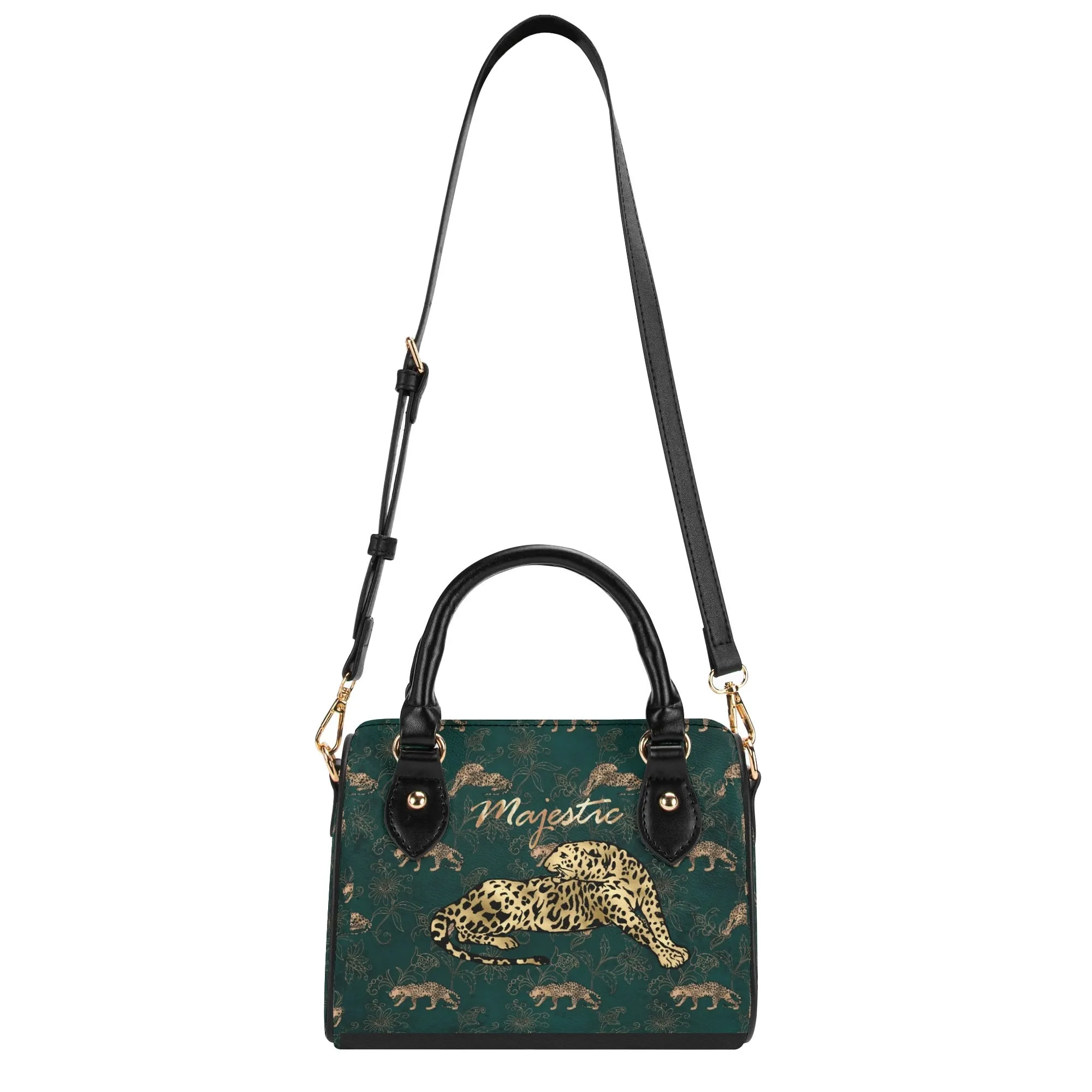 Women's Gemstone Colored Leopard Pattern Majestic Graphic Leather Mini Small Boston Bag Satchel Handbag