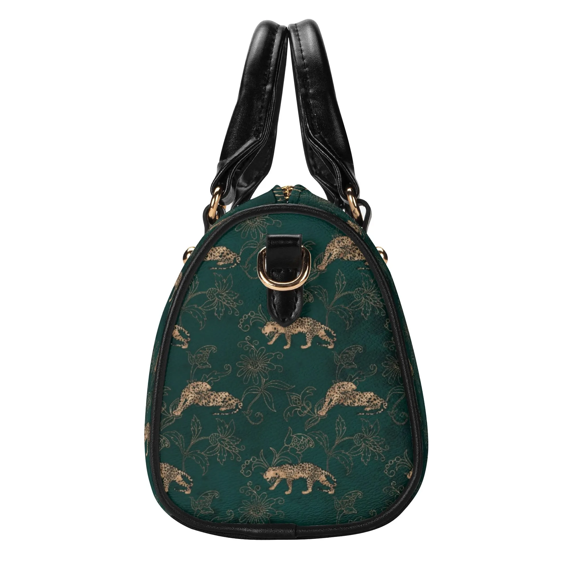 Women's Gemstone Colored Leopard Pattern Majestic Graphic Leather Mini Small Boston Bag Satchel Handbag