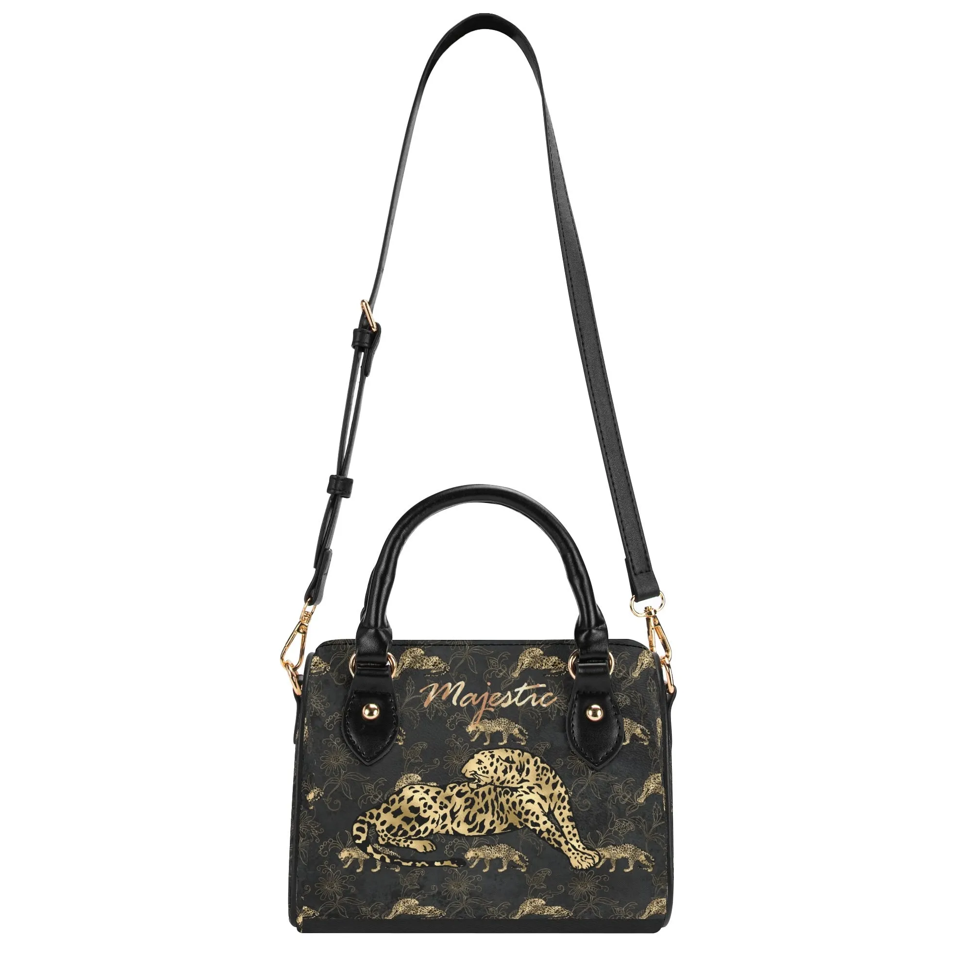 Women's Gemstone Colored Leopard Pattern Majestic Graphic Leather Mini Small Boston Bag Satchel Handbag