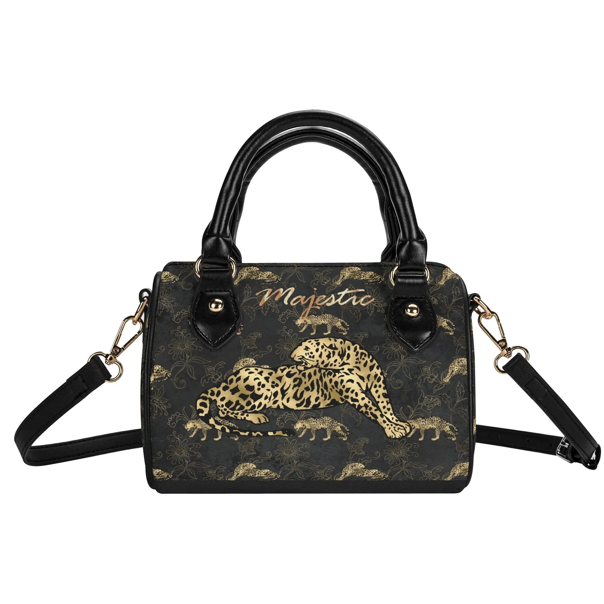 Women's Gemstone Colored Leopard Pattern Majestic Graphic Leather Mini Small Boston Bag Satchel Handbag