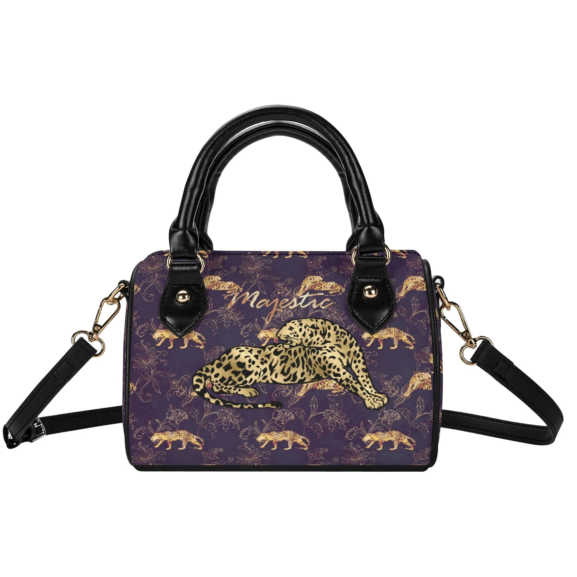 Women's Gemstone Colored Leopard Pattern Majestic Graphic Leather Mini Small Boston Bag Satchel Handbag