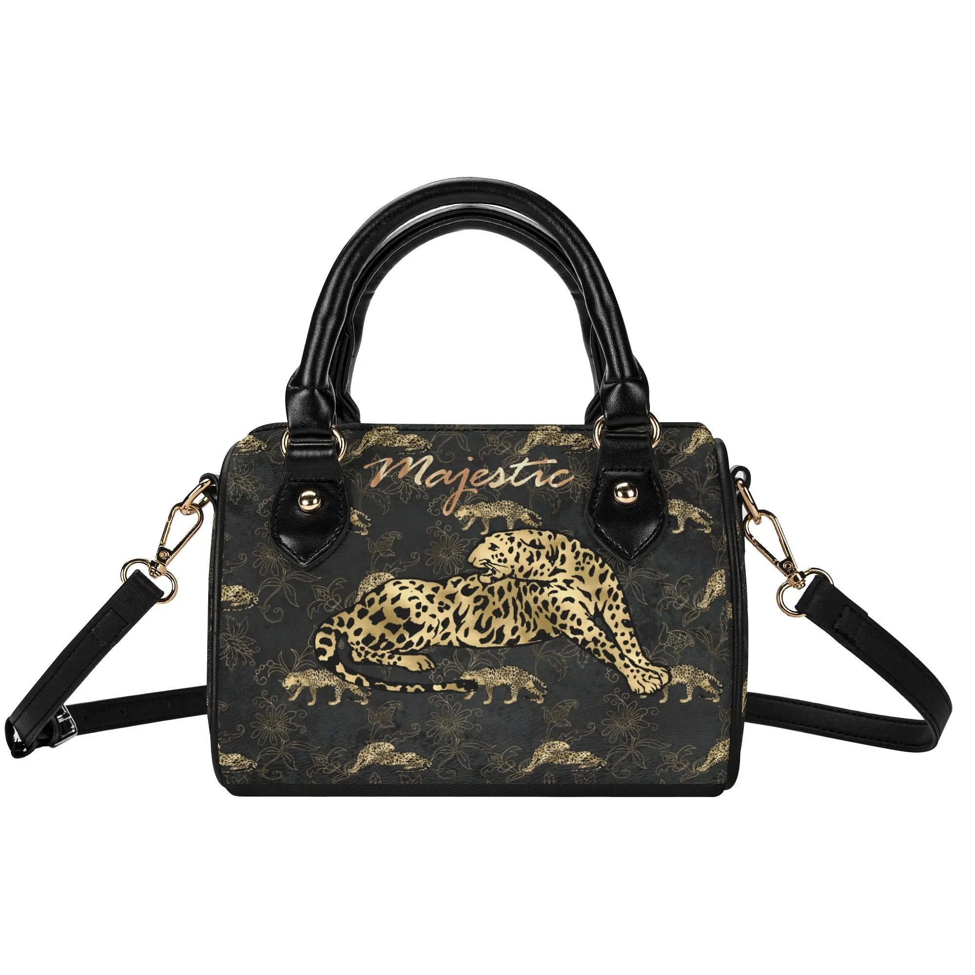Women's Gemstone Colored Leopard Pattern Majestic Graphic Leather Mini Small Boston Bag Satchel Handbag