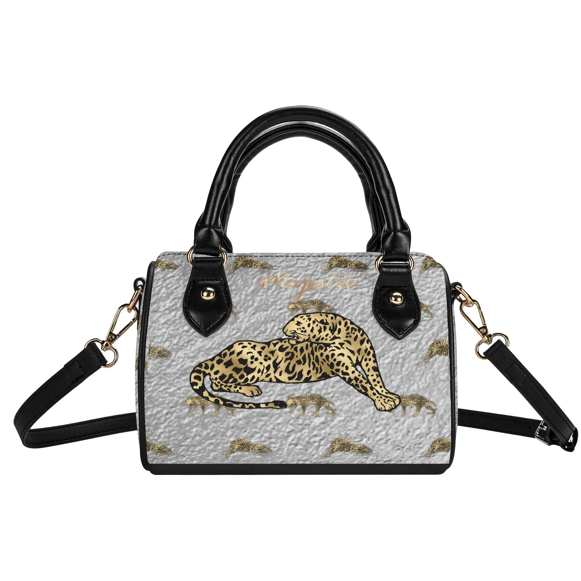 Women's Gemstone Colored Leopard Pattern Majestic Graphic Leather Mini Small Boston Bag Satchel Handbag