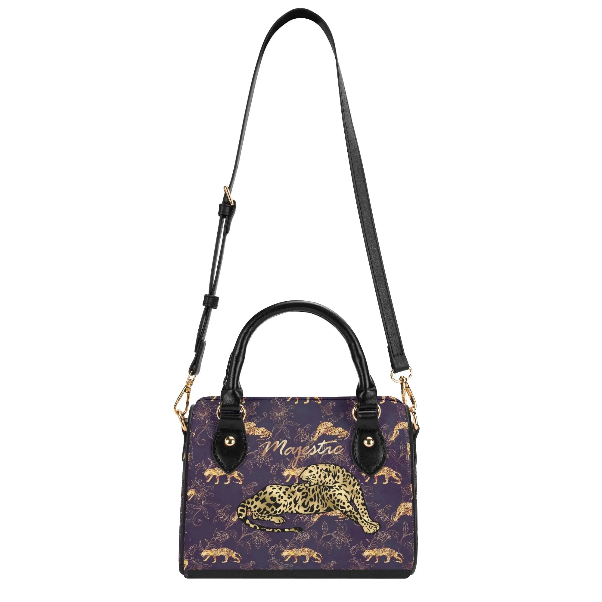 Women's Gemstone Colored Leopard Pattern Majestic Graphic Leather Mini Small Boston Bag Satchel Handbag