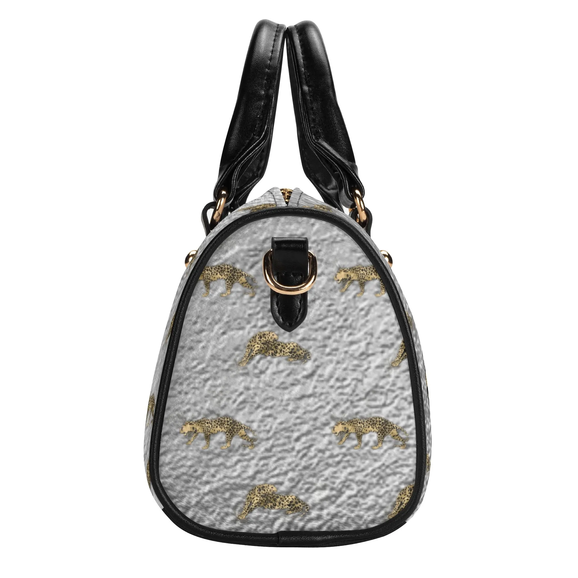 Women's Gemstone Colored Leopard Pattern Majestic Graphic Leather Mini Small Boston Bag Satchel Handbag