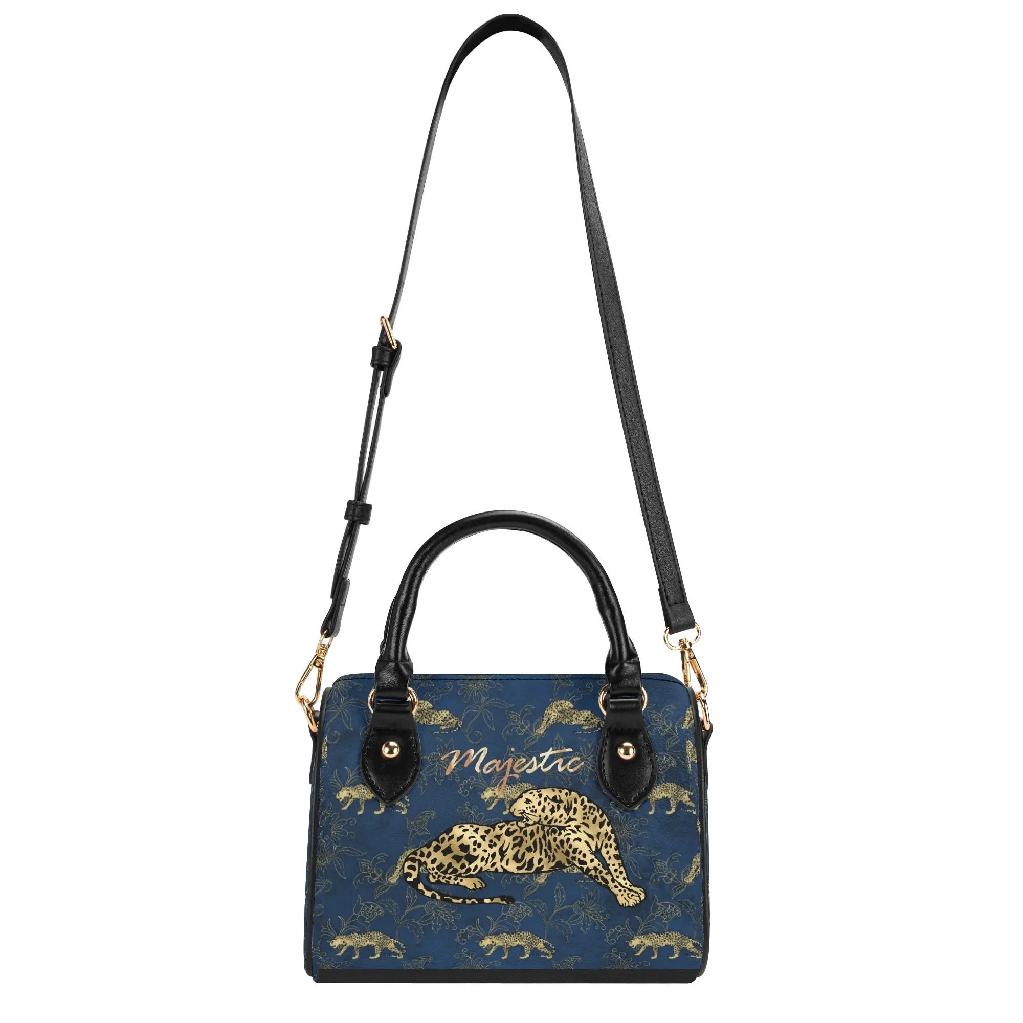 Women's Gemstone Colored Leopard Pattern Majestic Graphic Leather Mini Small Boston Bag Satchel Handbag