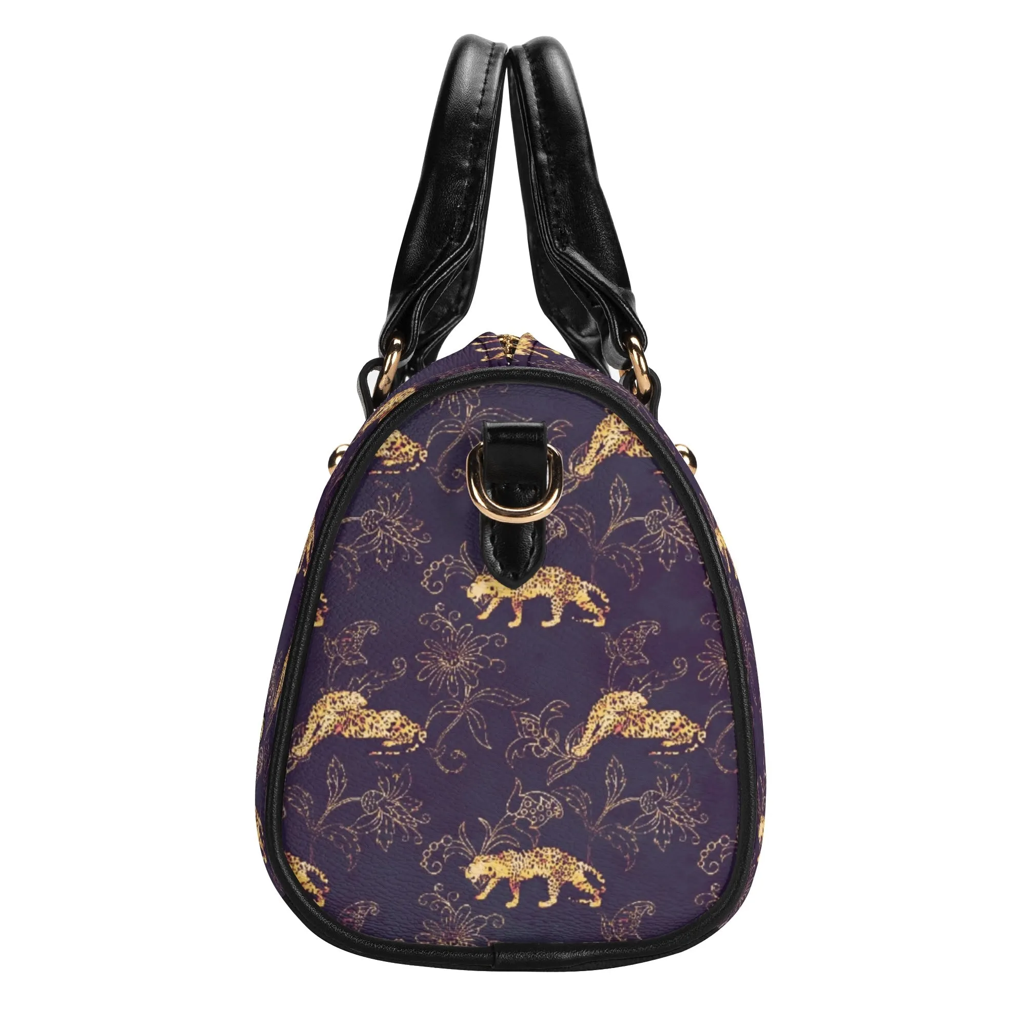 Women's Gemstone Colored Leopard Pattern Majestic Graphic Leather Mini Small Boston Bag Satchel Handbag