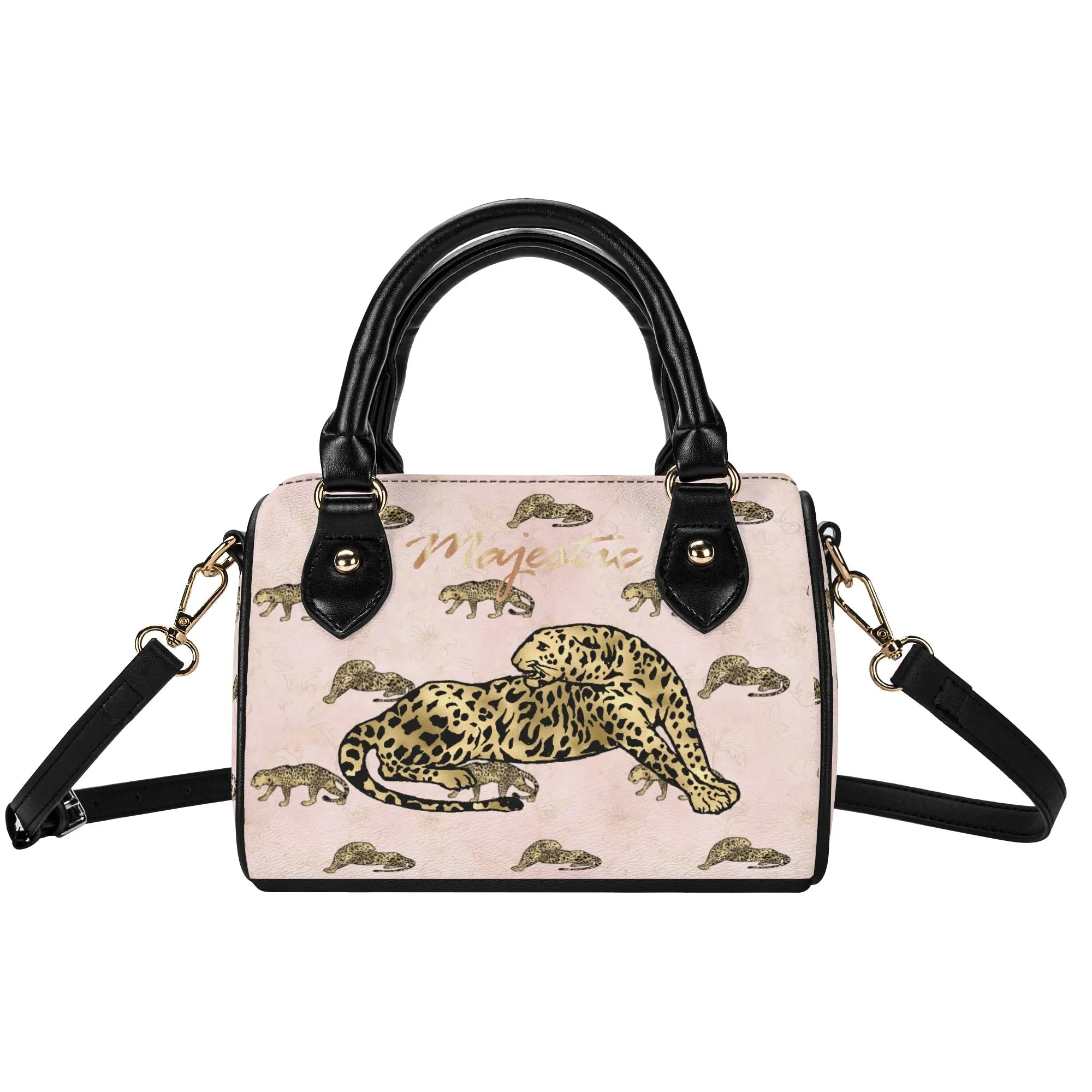 Women's Gemstone Colored Leopard Pattern Majestic Graphic Leather Mini Small Boston Bag Satchel Handbag
