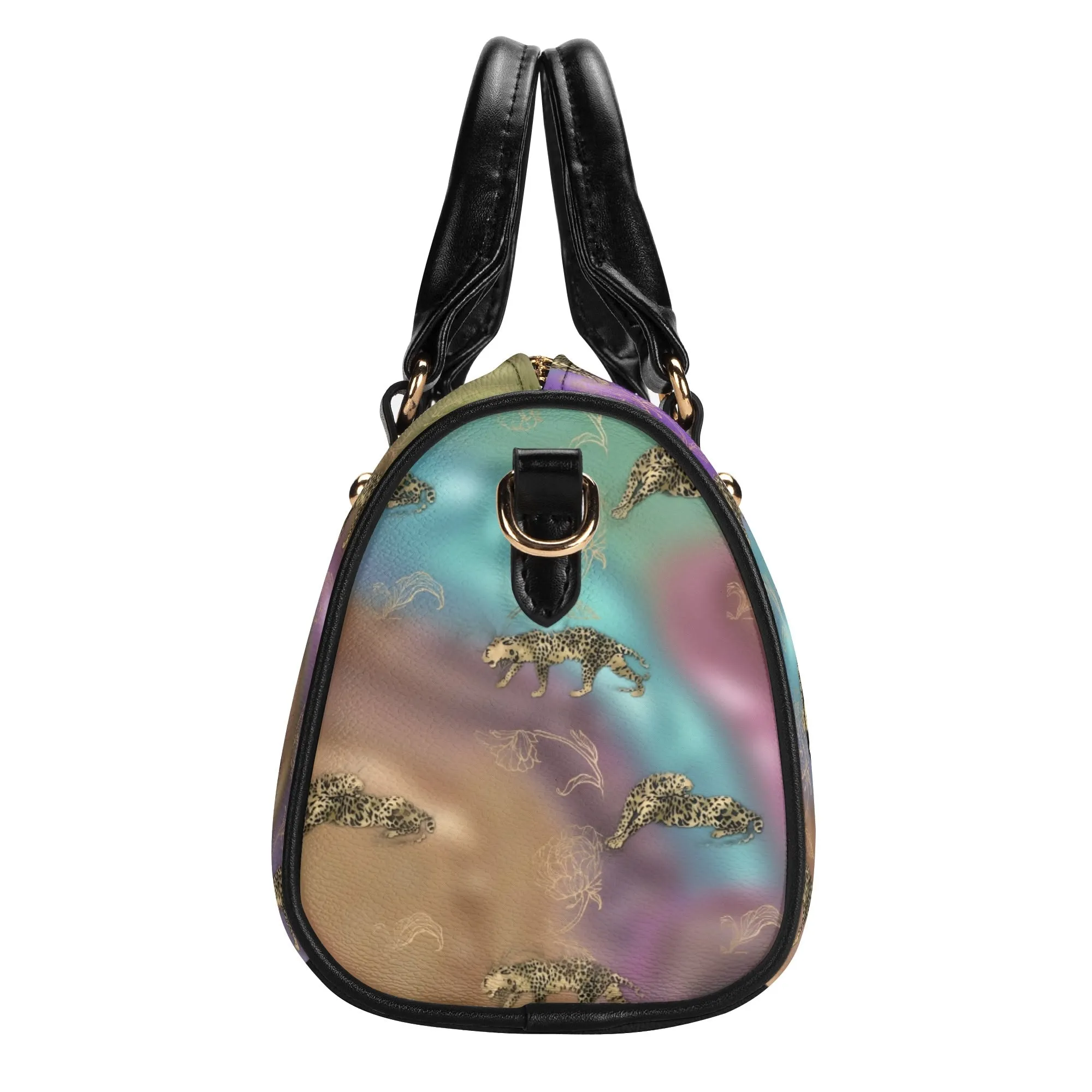 Women's Gemstone Colored Leopard Pattern Majestic Graphic Leather Mini Small Boston Bag Satchel Handbag