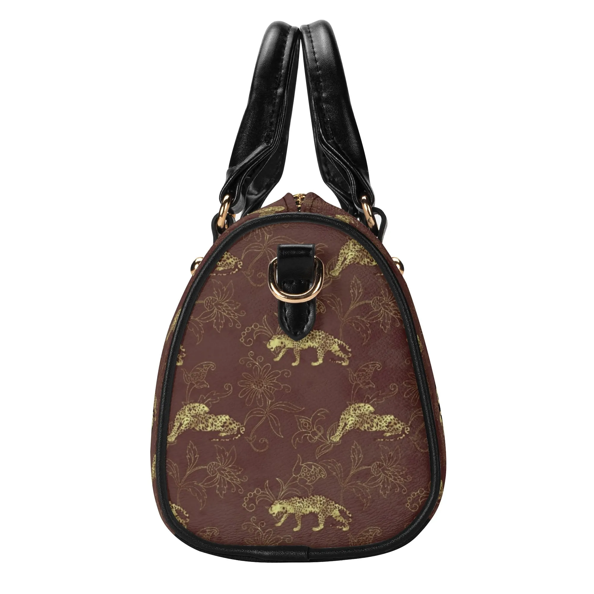 Women's Gemstone Colored Leopard Pattern Majestic Graphic Leather Mini Small Boston Bag Satchel Handbag