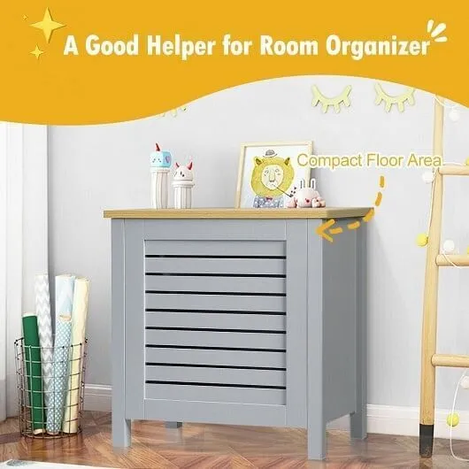 Wooden Kids Toy Storage Organizer with Lid-Gray