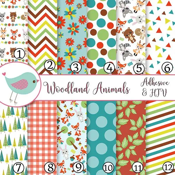 Woodland Animals Fox Raccoon Polka Dot Vinyl Print Adhesive Vinyl Heat Transfer Craft Vinyl Pattern Vinyl