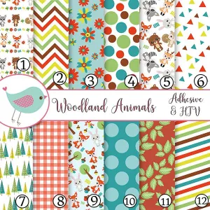 Woodland Animals Fox Raccoon Polka Dot Vinyl Print Adhesive Vinyl Heat Transfer Craft Vinyl Pattern Vinyl
