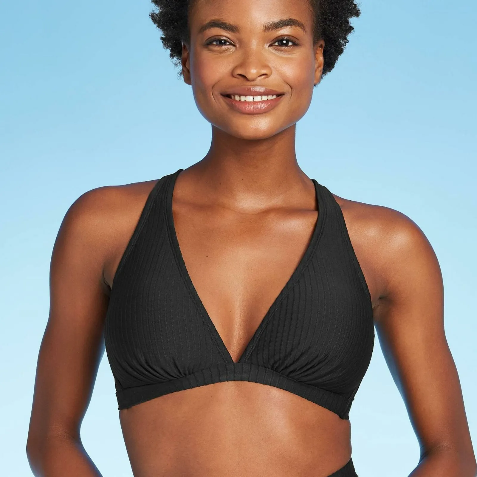 Xhilaration Women's Ribbed Tall Triangle Bikini Top D/DD