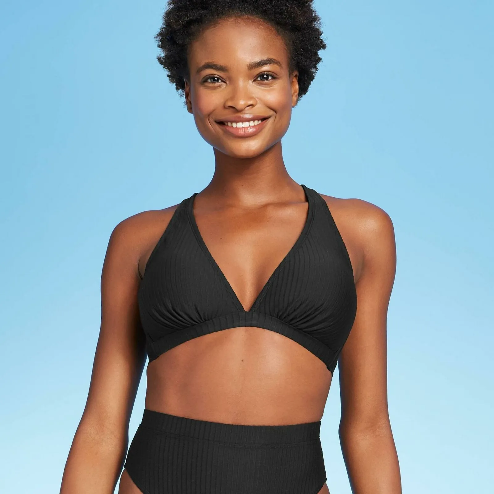 Xhilaration Women's Ribbed Tall Triangle Bikini Top D/DD
