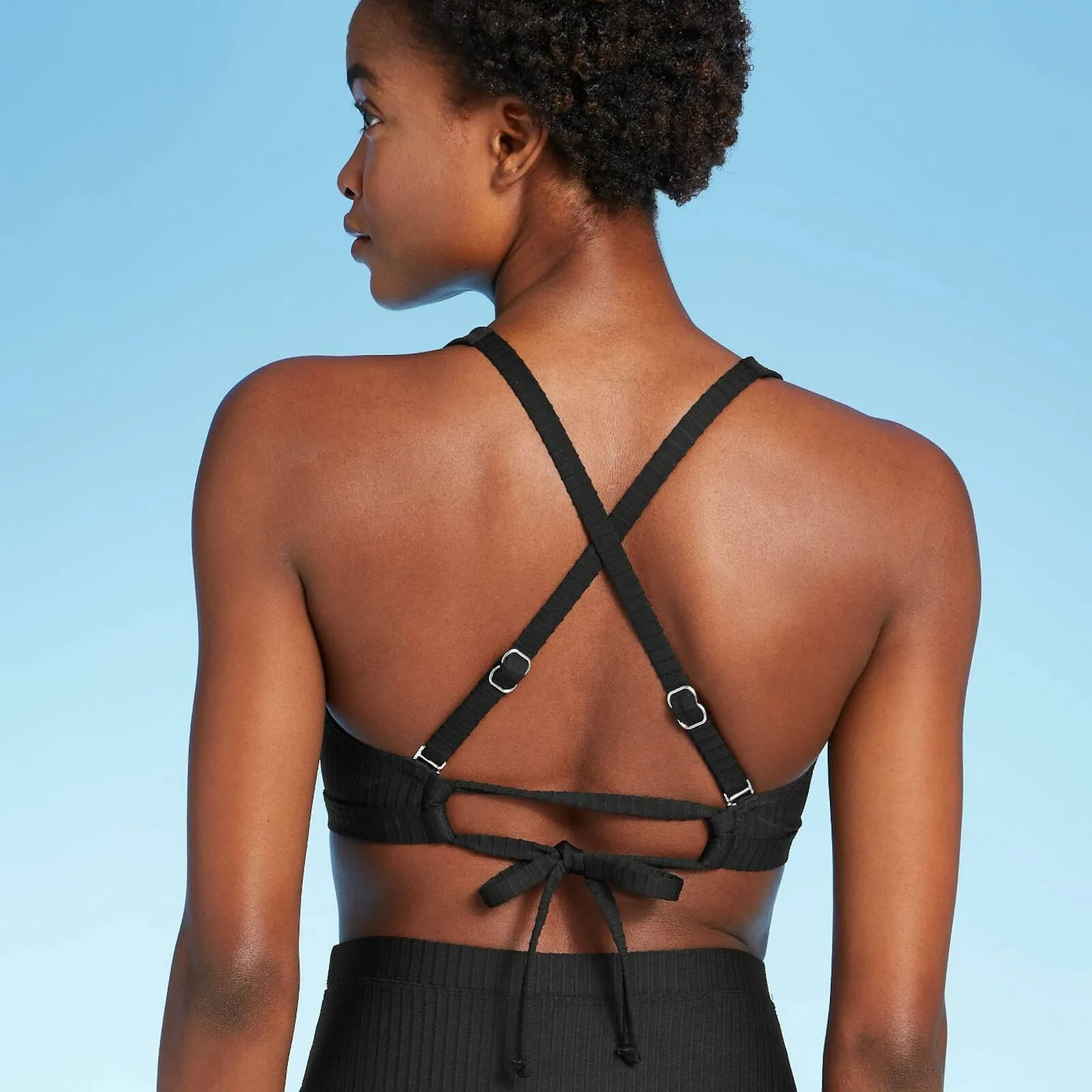 Xhilaration Women's Ribbed Tall Triangle Bikini Top D/DD