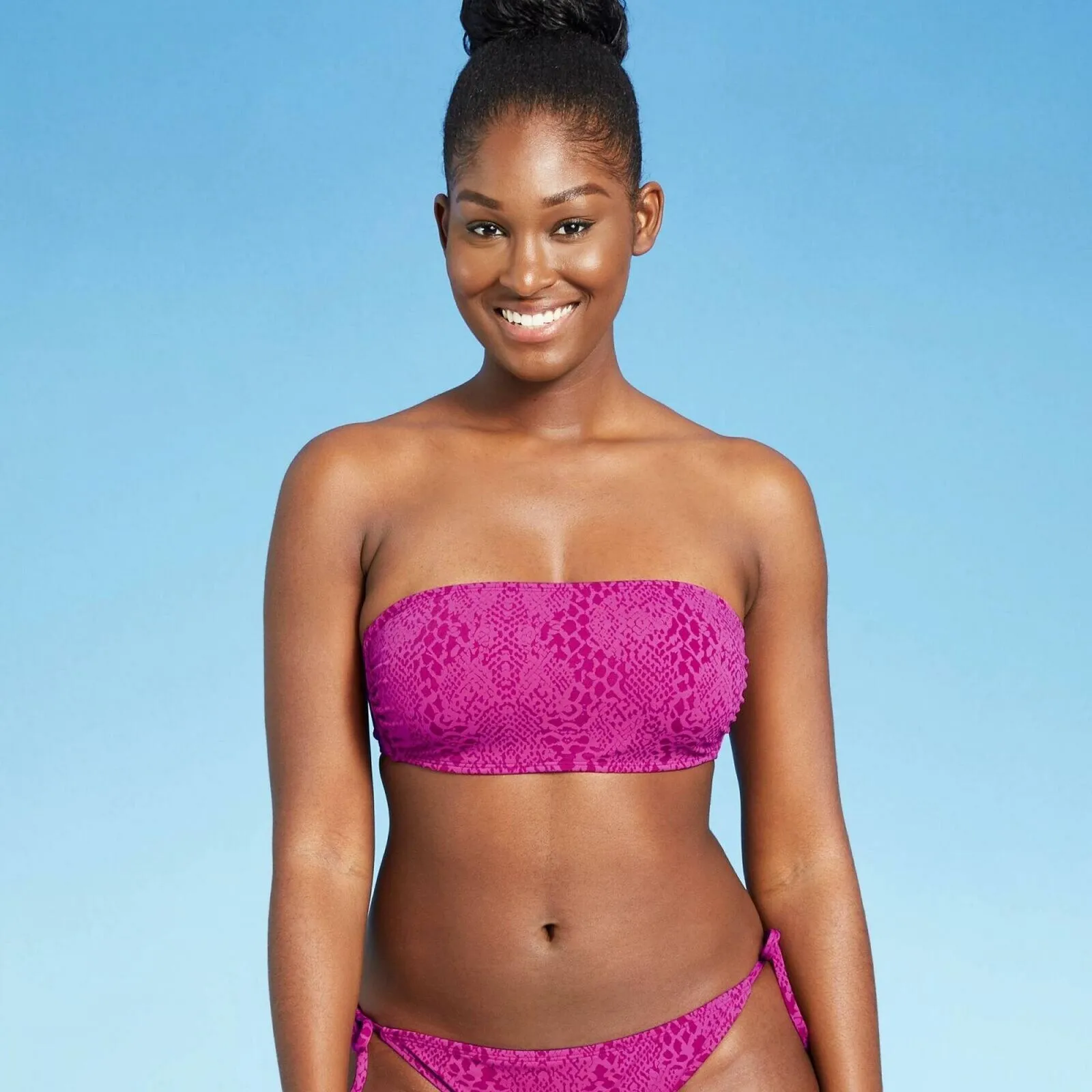 Xhilaration Women's Textured Bandeau Bikini Top Fuchsia Pink XS (00)