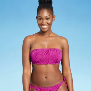 Xhilaration Women's Textured Bandeau Bikini Top Fuchsia Pink XS (00)