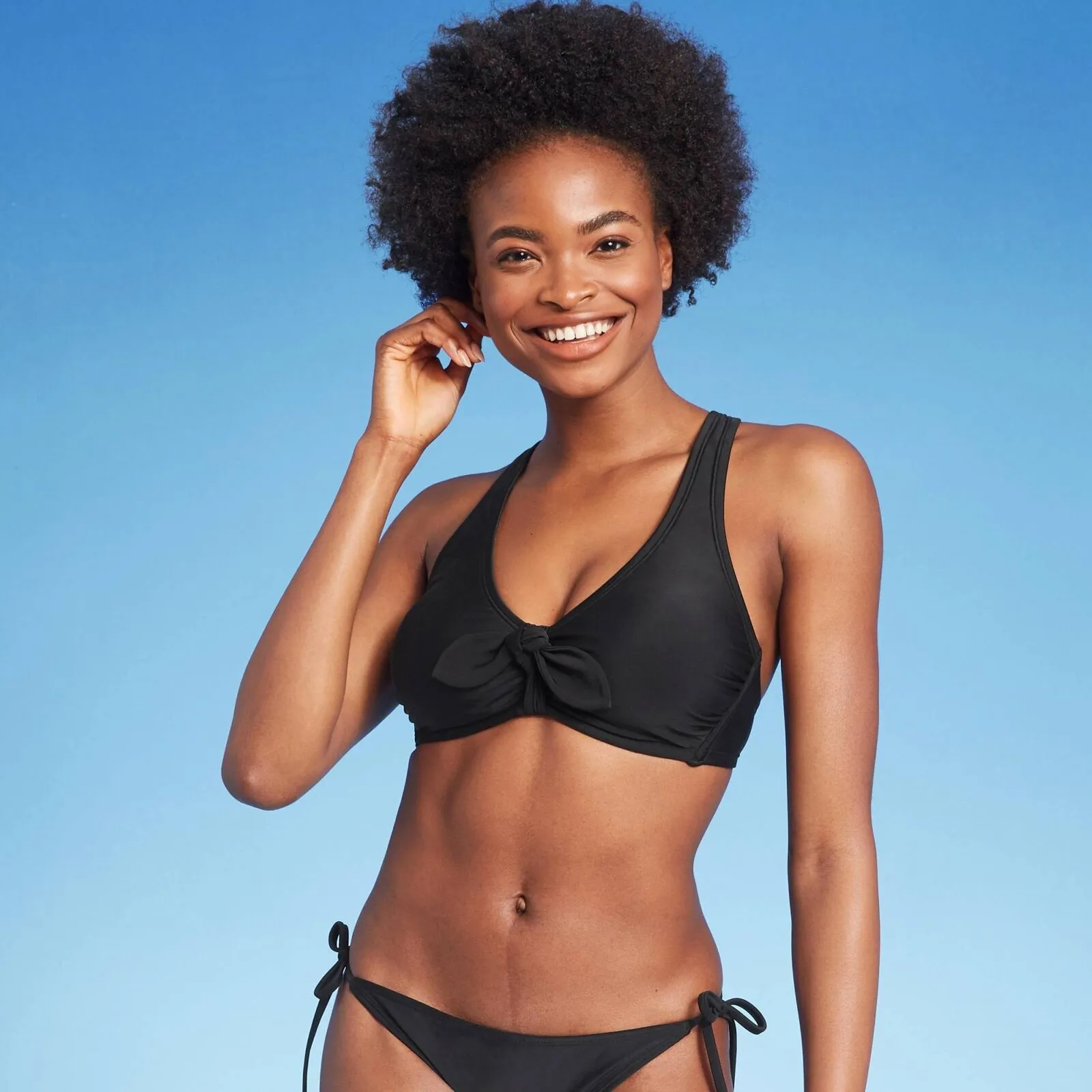 Xhilaration Women's Tie-Front Bralette Bikini Top Black D/DD