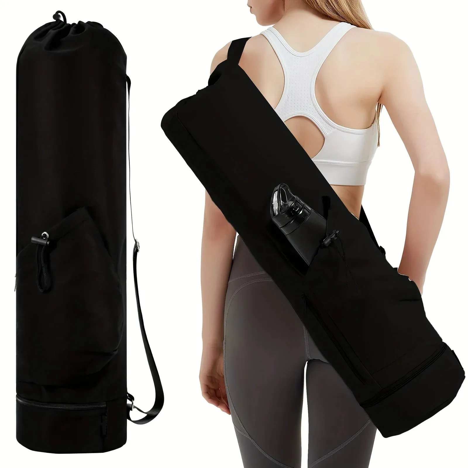 Yoga Mat Bag with Water Bottle Pocket and Bottom Wet Bag