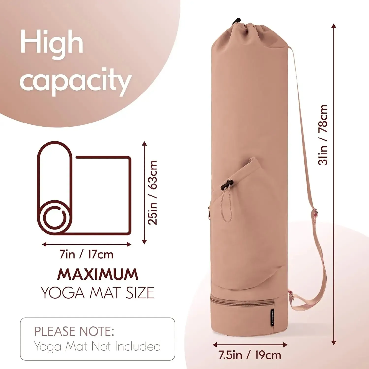 Yoga Mat Bag with Water Bottle Pocket and Bottom Wet Bag